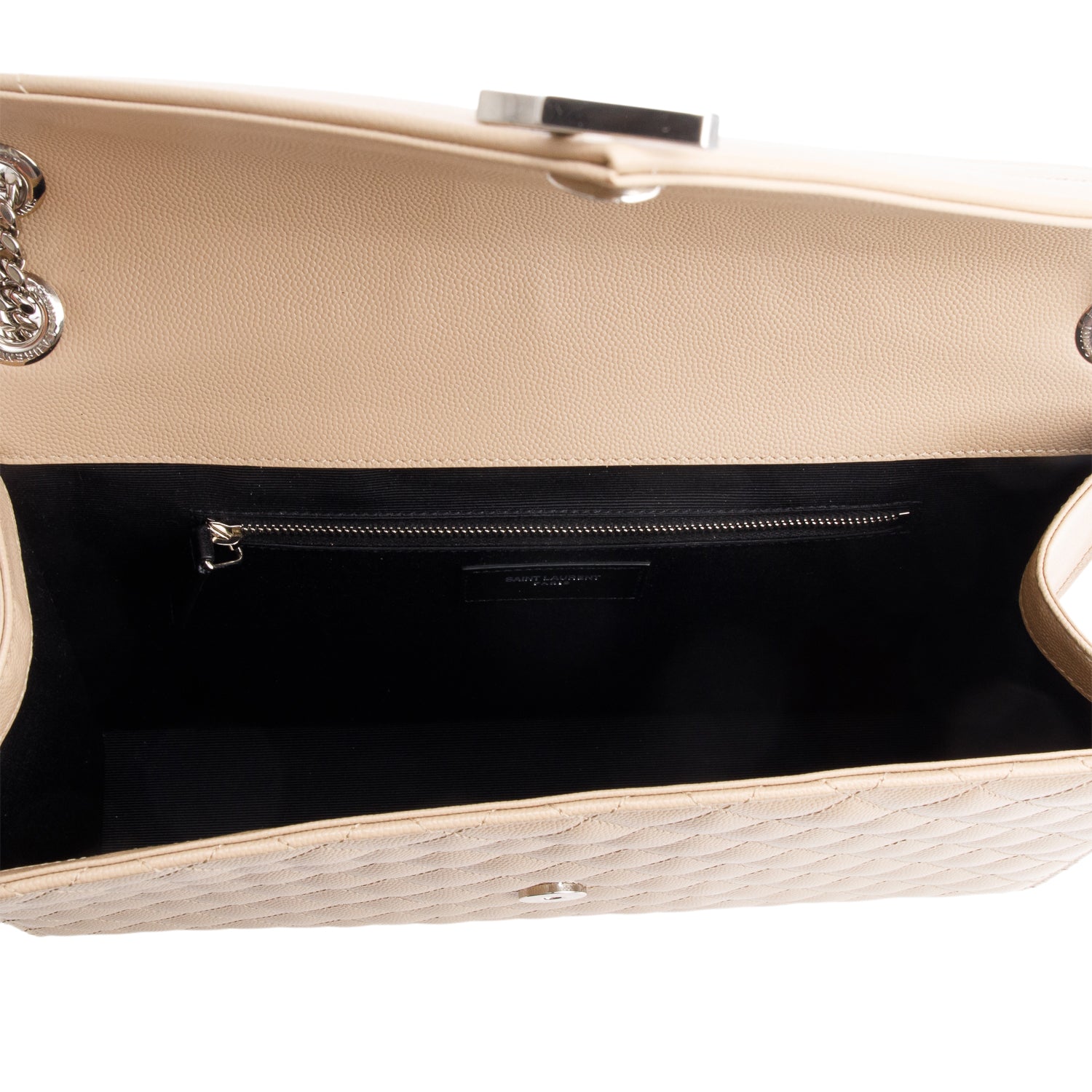 Saint Laurent Beige Quilted Grain De Poudre Leather Large Envelope Chain Bag