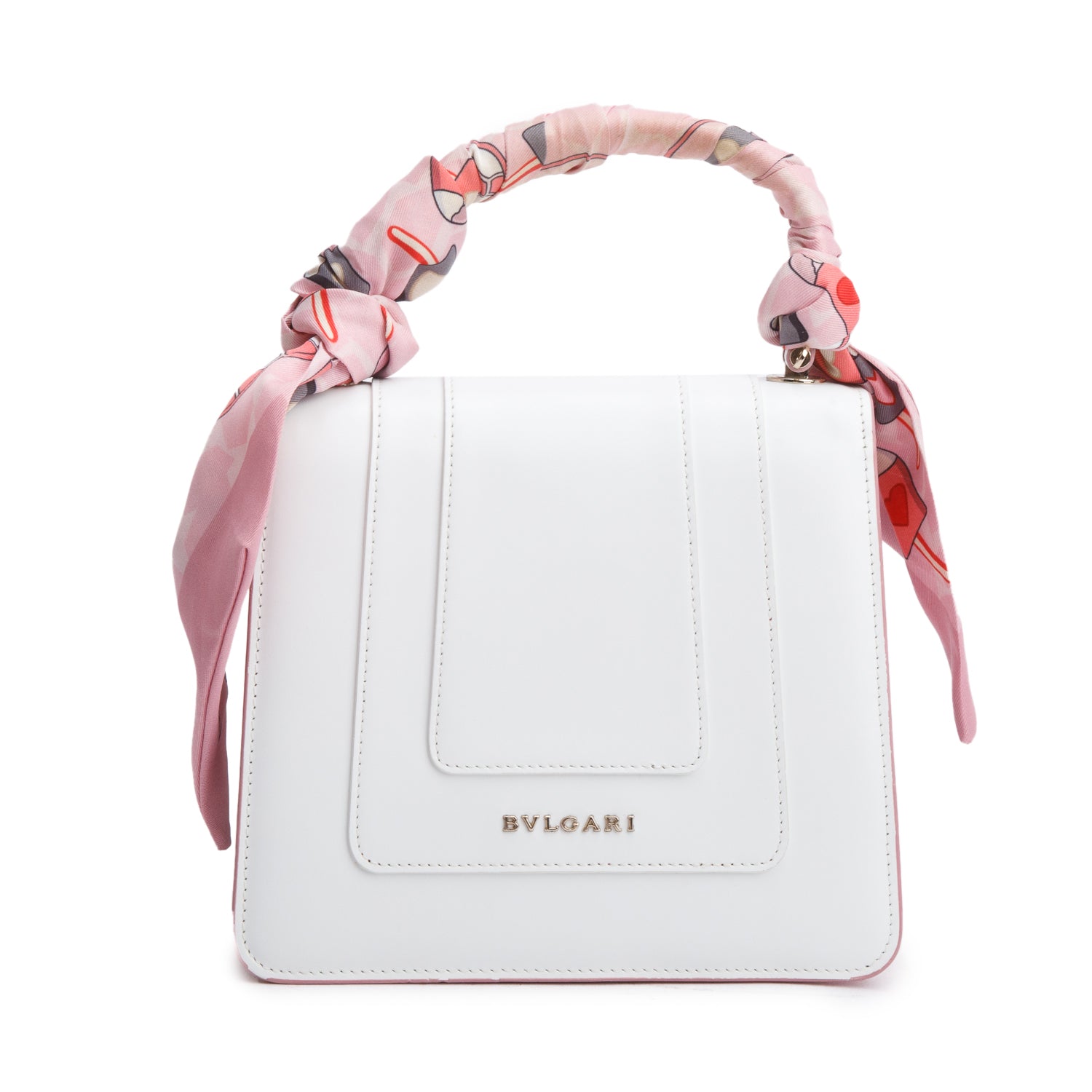 Bvlgari White/Pink Serpenti Forever Top Handle w/ Box, Straps, & Two Scarves
