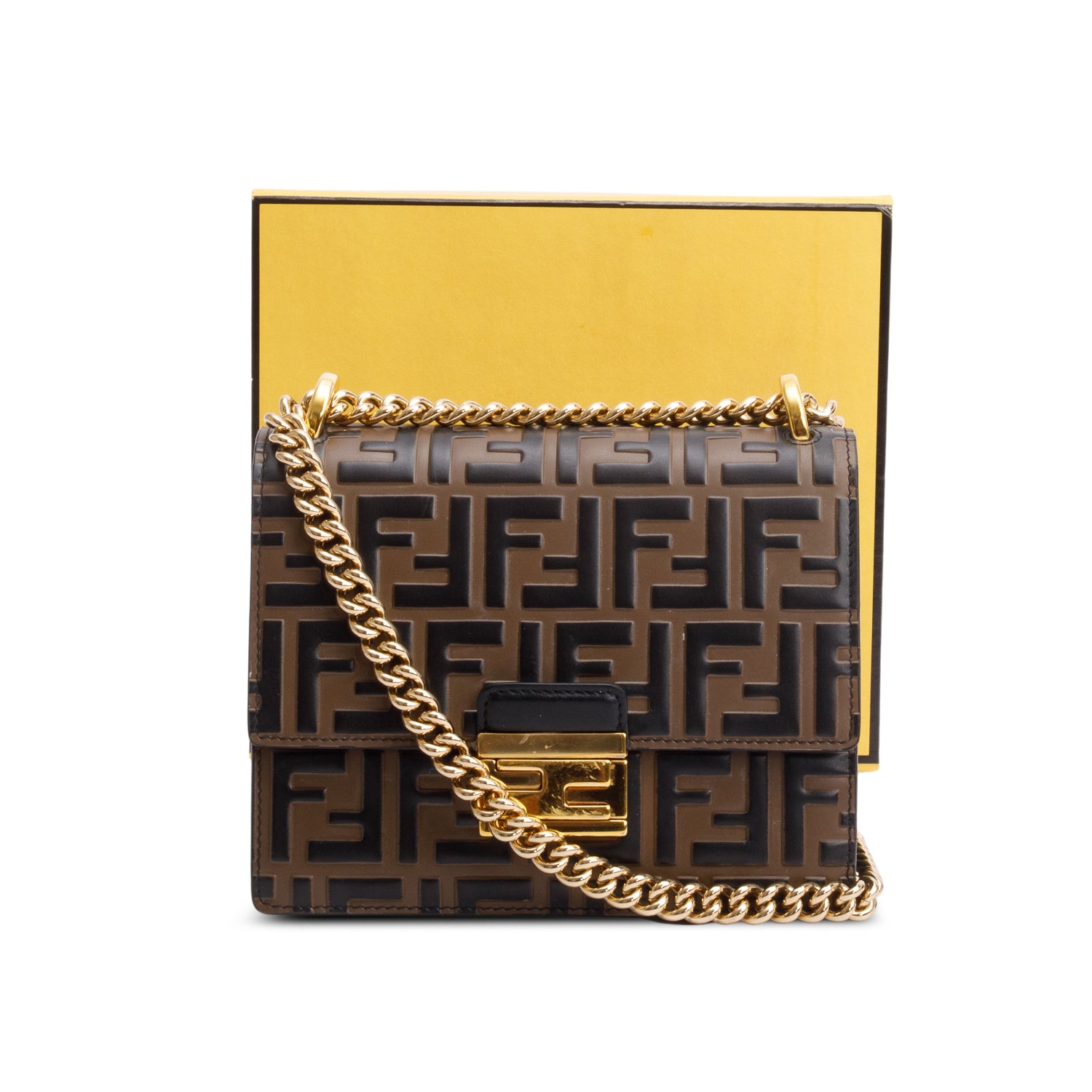 Fendi Vitello Liberty Bi-Color FF 1974 Embossed Small Kan U Shoulder Bag w/ Box