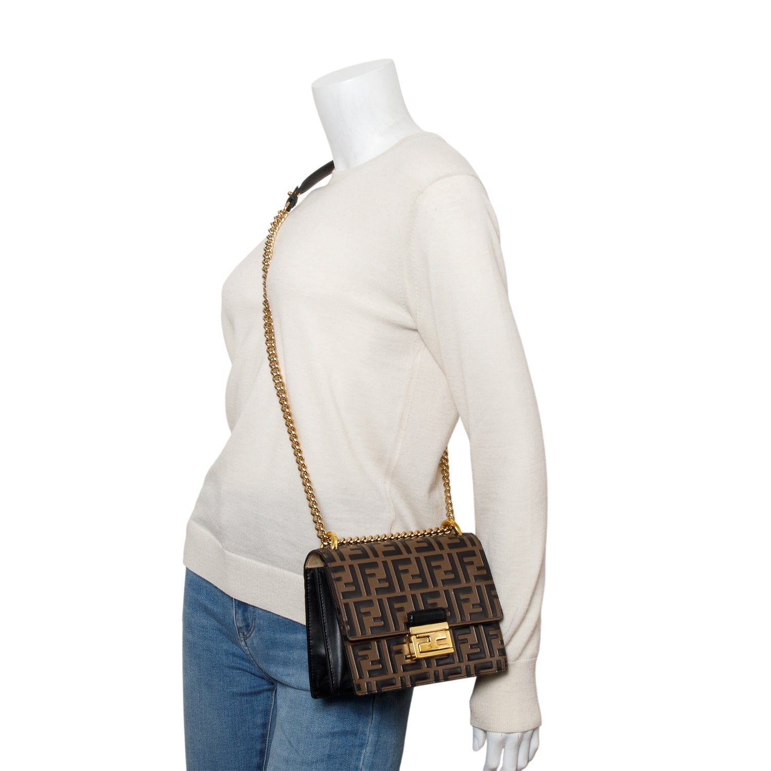 Fendi Vitello Liberty Bi-Color FF 1974 Embossed Small Kan U Shoulder Bag w/ Box