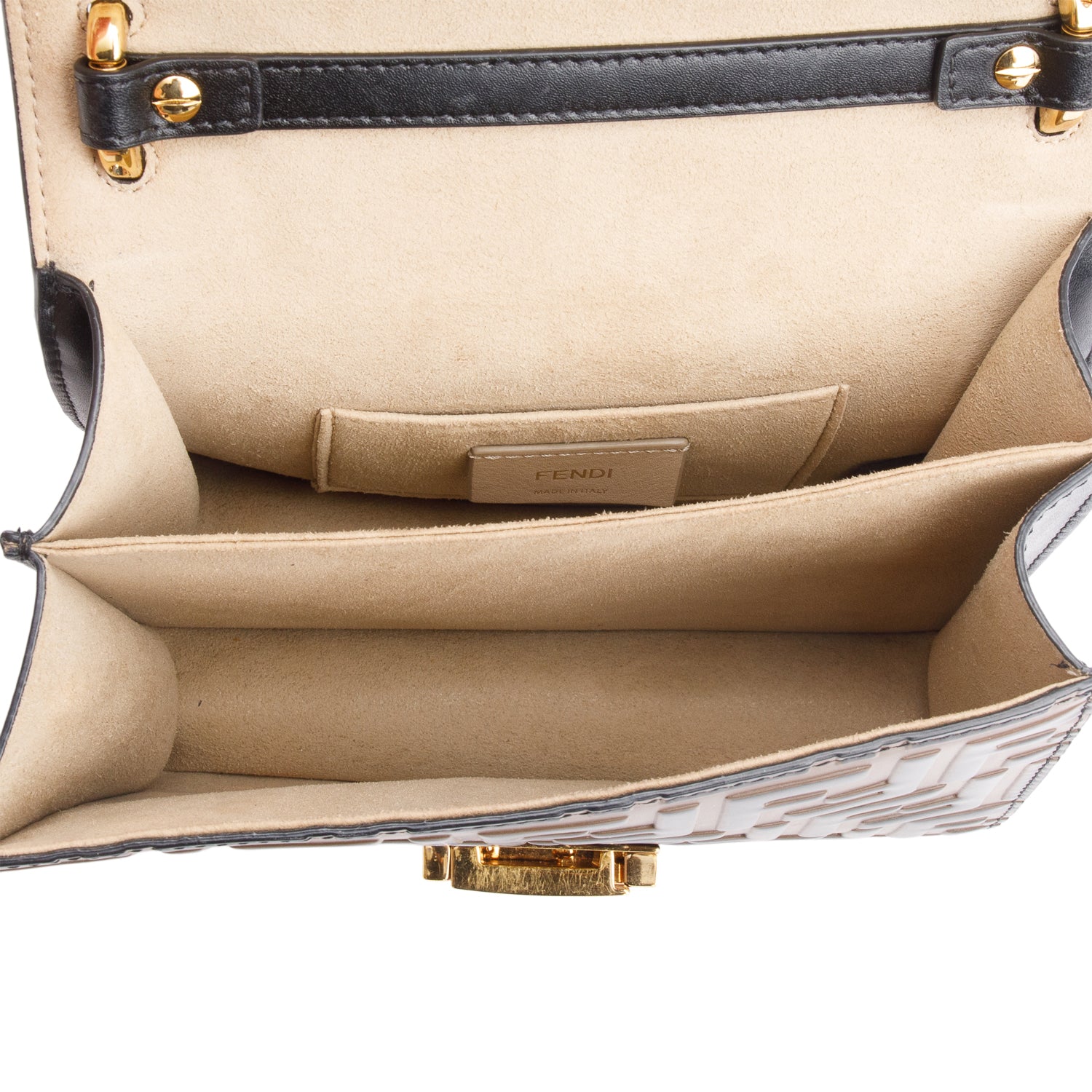 Fendi Vitello Liberty Bi-Color FF 1974 Embossed Small Kan U Shoulder Bag w/ Box