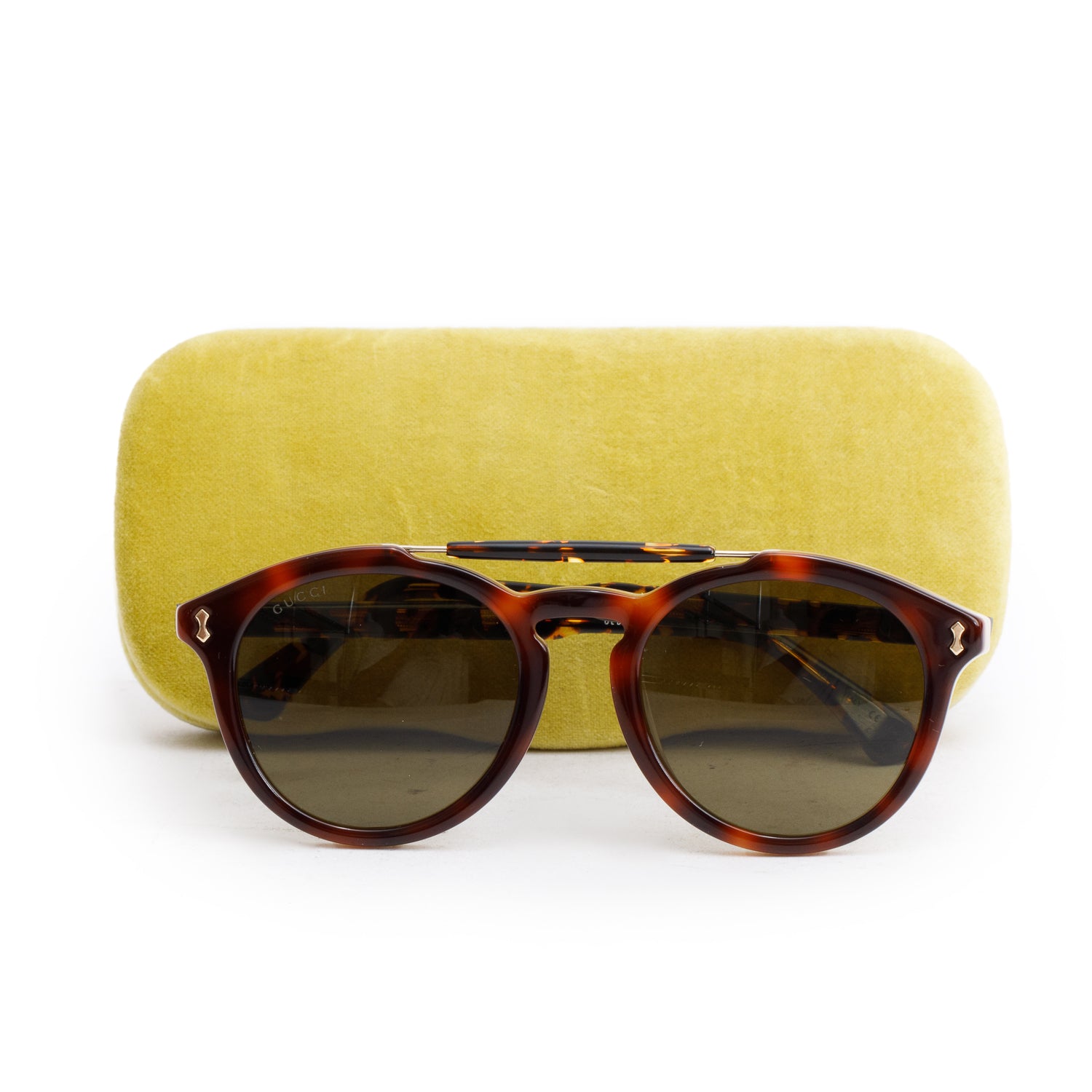 Gucci GG0124SA Tortoise Acetate Round Avana Sunglasses w/ Case