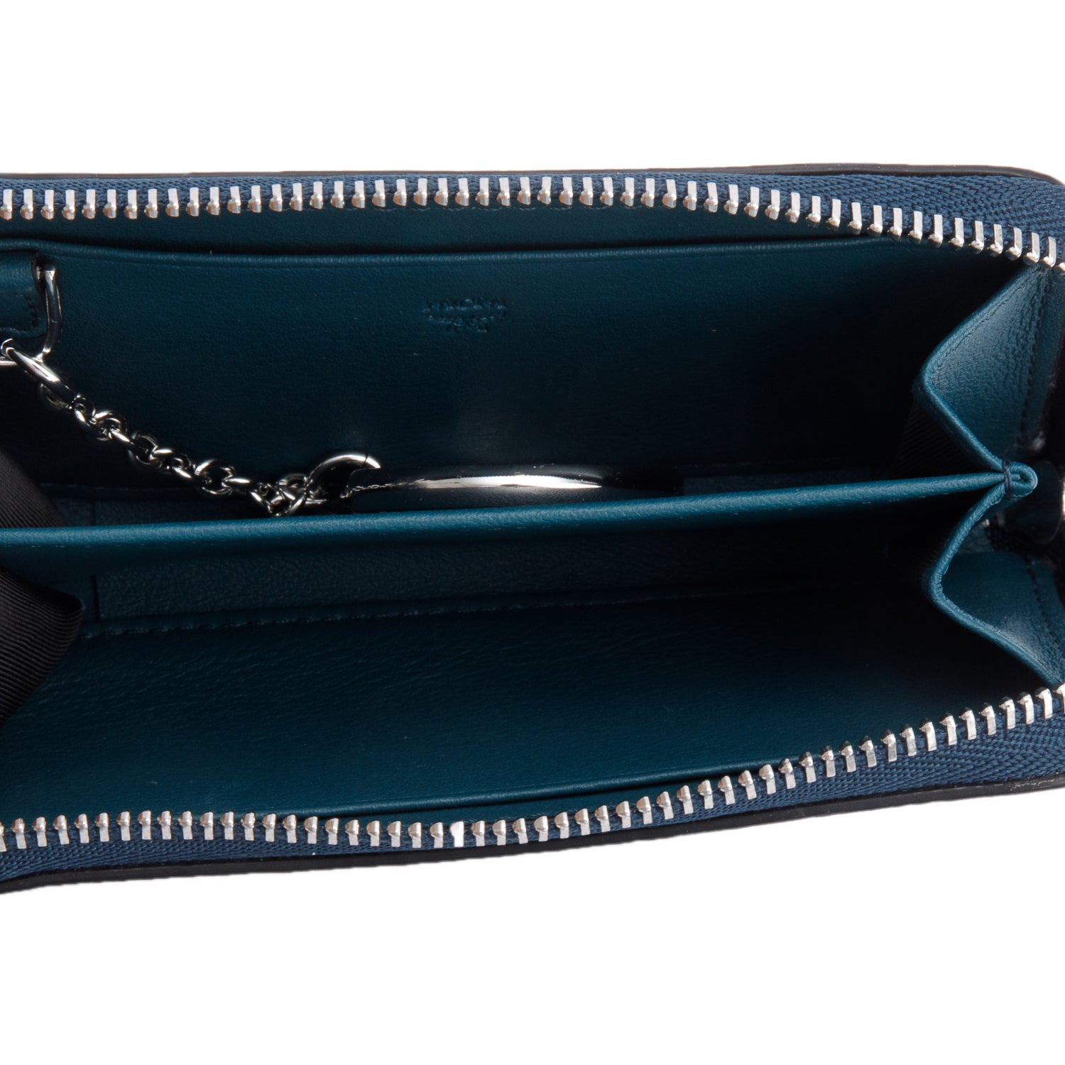 MCM Blue Monogram Embossed Leather Klara Zip Wallet