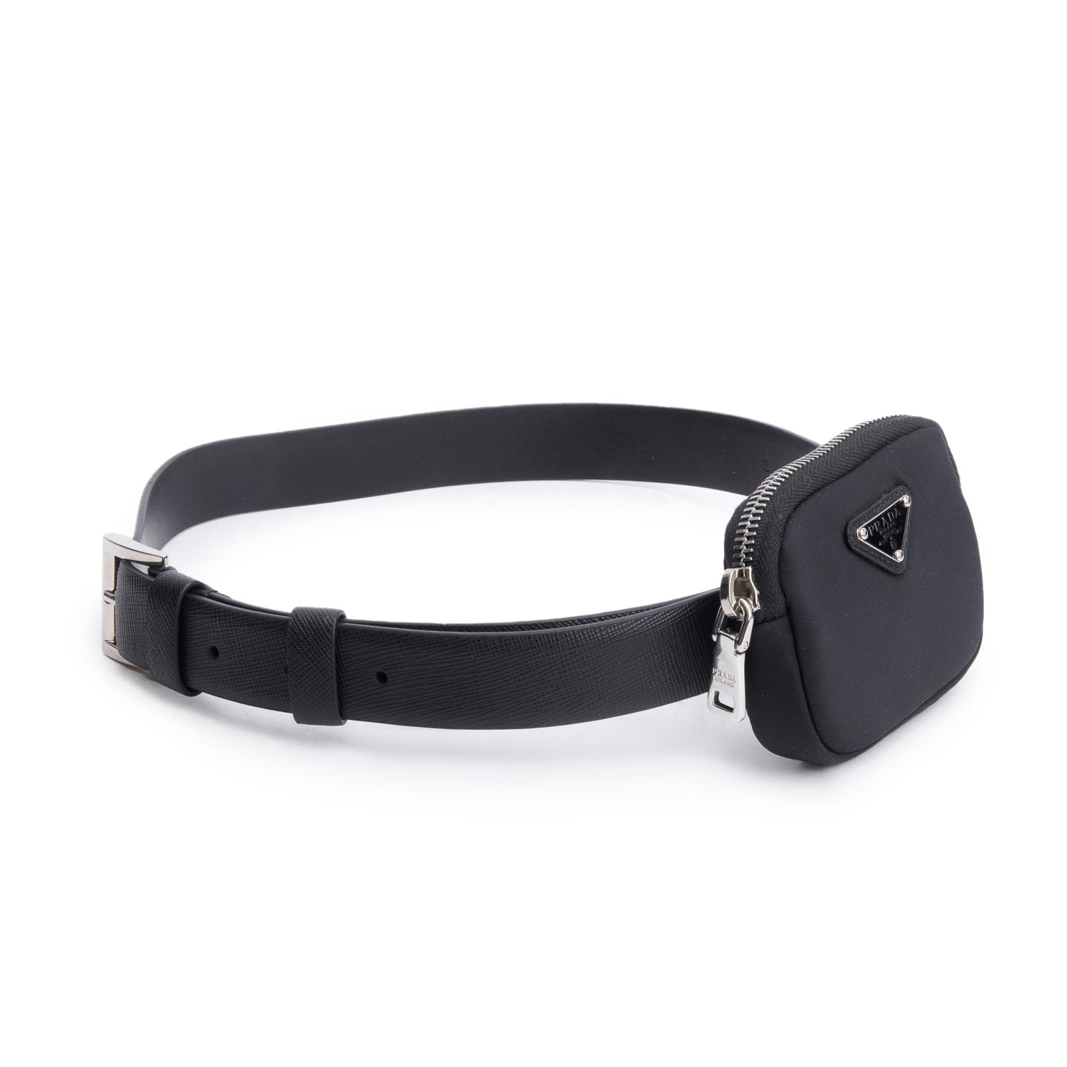 Prada Black Saffiano Belt with Tessuto Nylon Mini Pouch Size 75 30