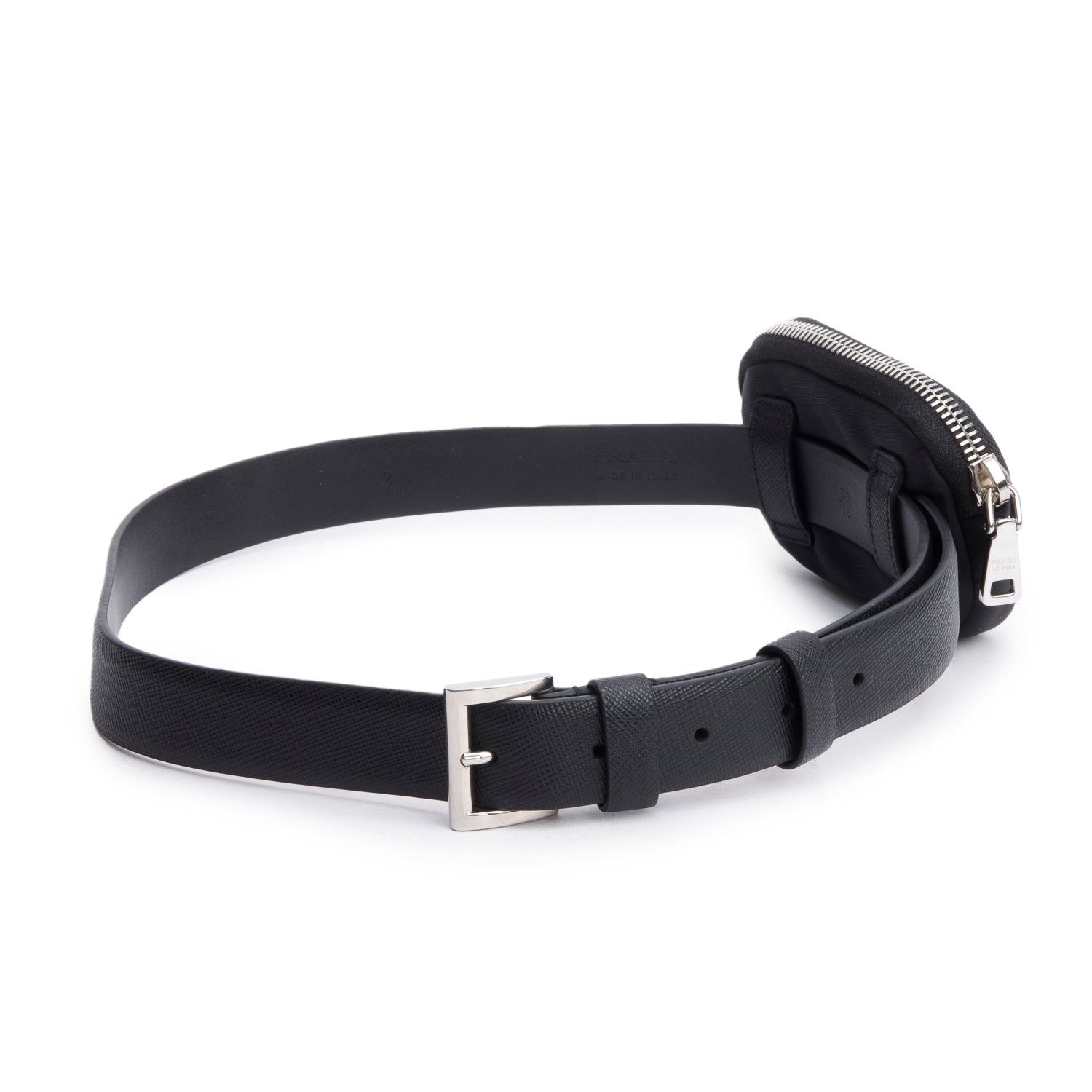 Prada Black Saffiano Belt with Tessuto Nylon Mini Pouch Size 75 30
