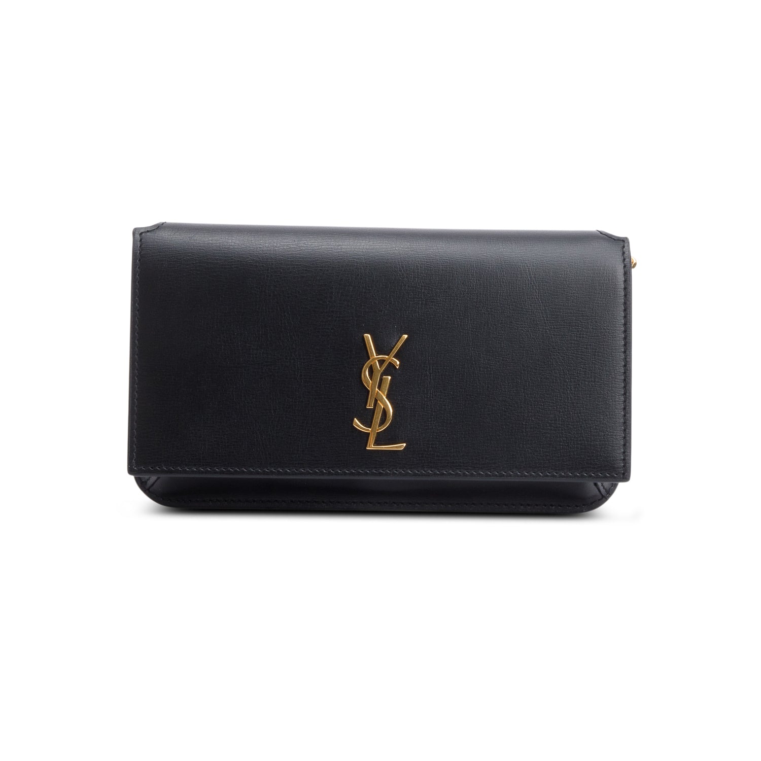 Saint Laurent Black Smooth Calfskin Leather Cassandre Phone Holder w/ Box