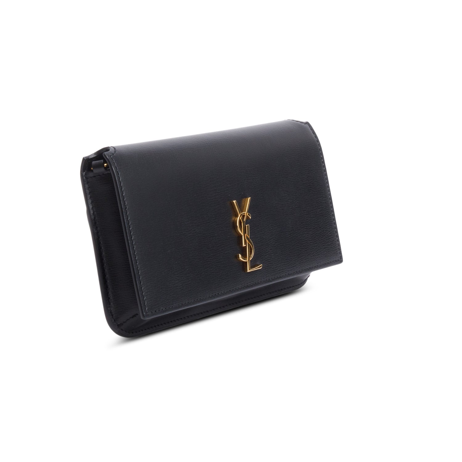 Saint Laurent Black Smooth Calfskin Leather Cassandre Phone Holder w/ Box