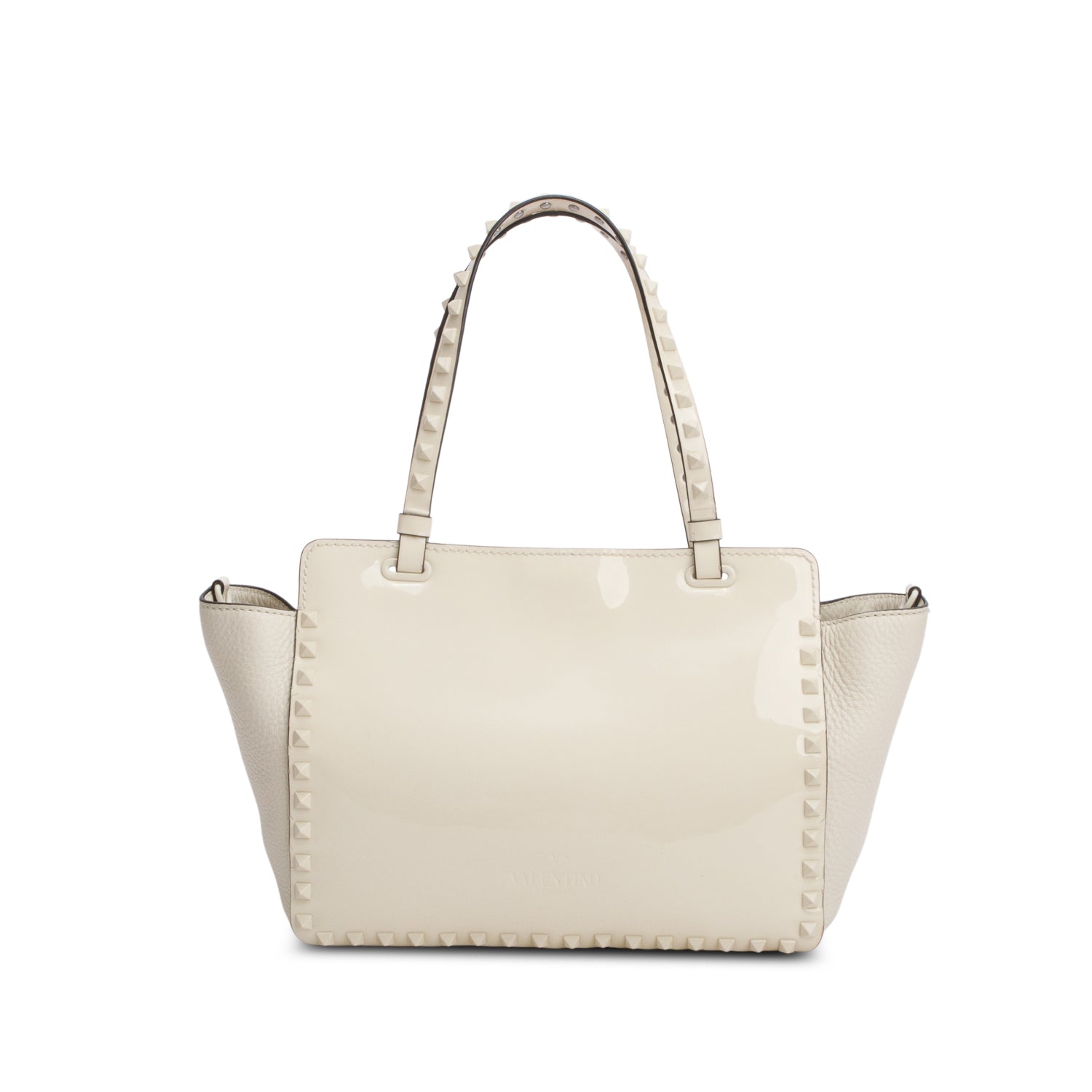 Valentino White Patent & Calfskin Leather Small Rockstud Tote Bag w/ Box & Strap