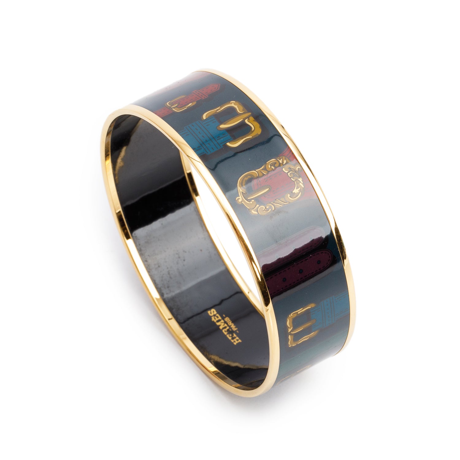 Hermes Gold-Plated Harnais Des Presidents Multicolor Enamel Wide Bangle