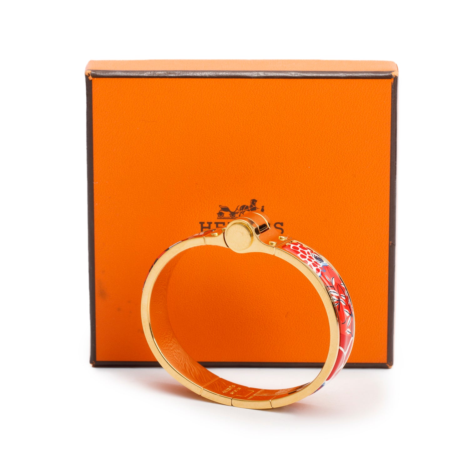 Hermes Gold-Plated The Three Graces Enamel Narrow Hinged Bracelet w/ Box