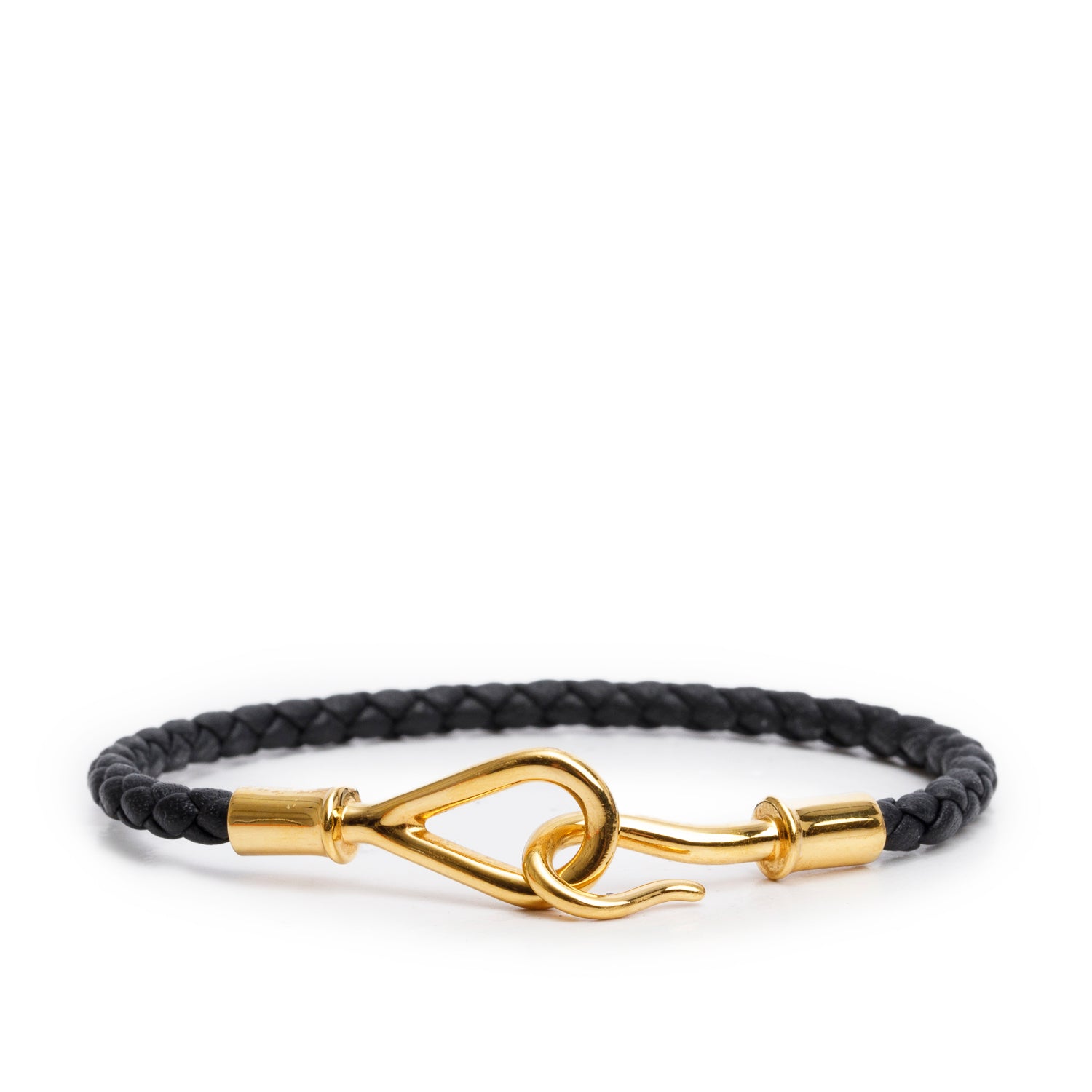 Hermes Gold Plated Black Swift Calfskin Leather Jumbo Bracelet w