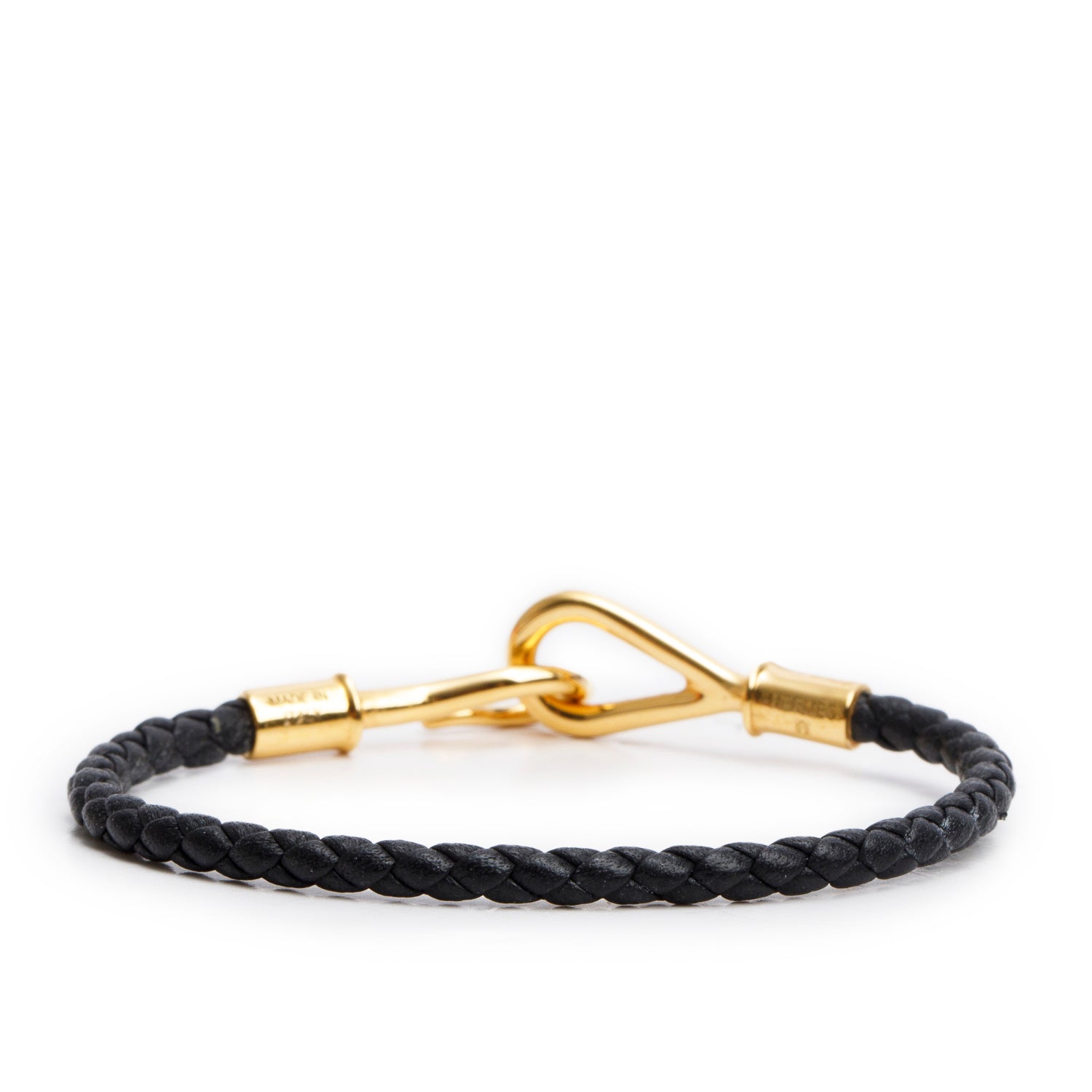 Hermes Gold Plated Black Swift Calfskin Leather Jumbo Bracelet w/ Box