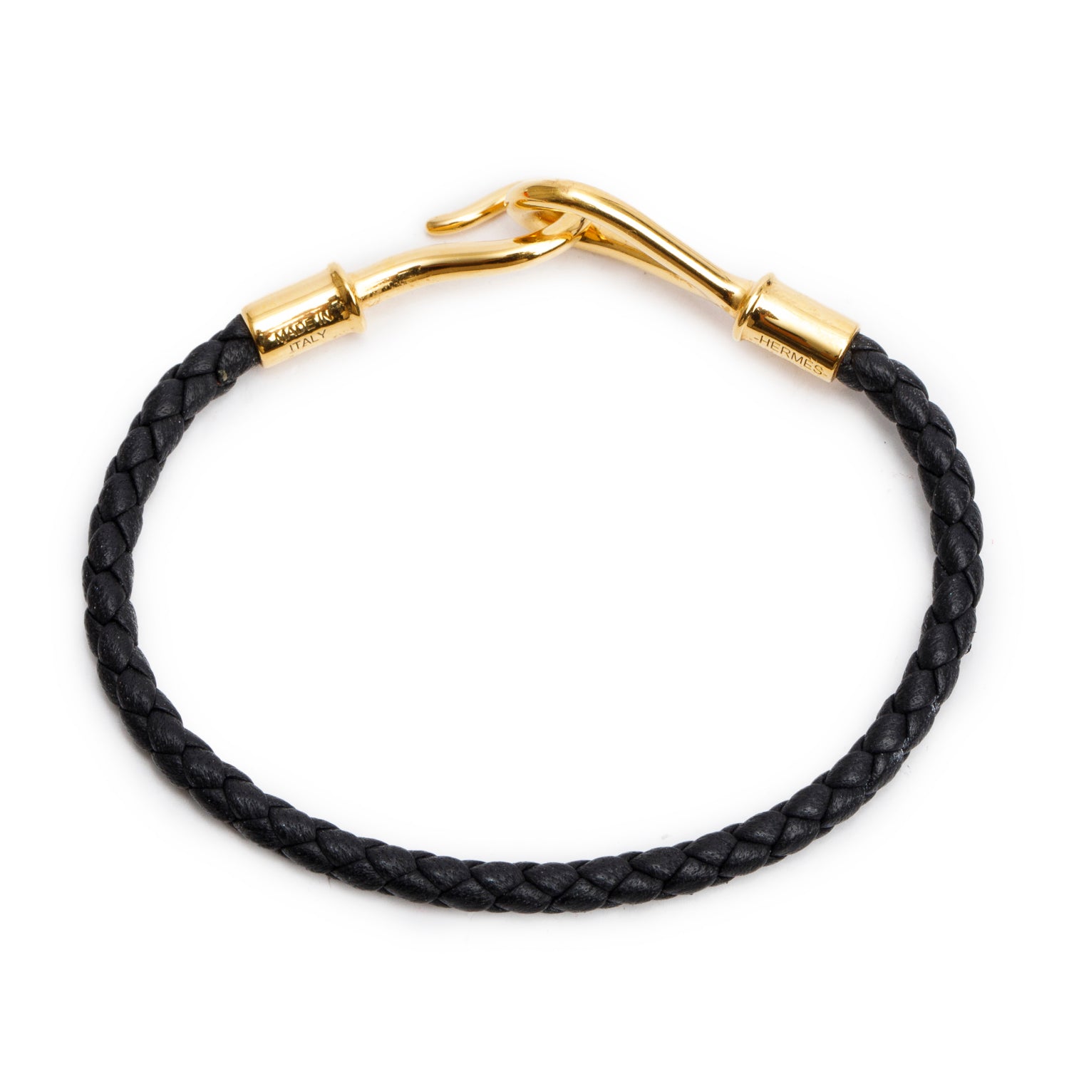 Hermes Gold Plated Black Swift Calfskin Leather Jumbo Bracelet w/ Box