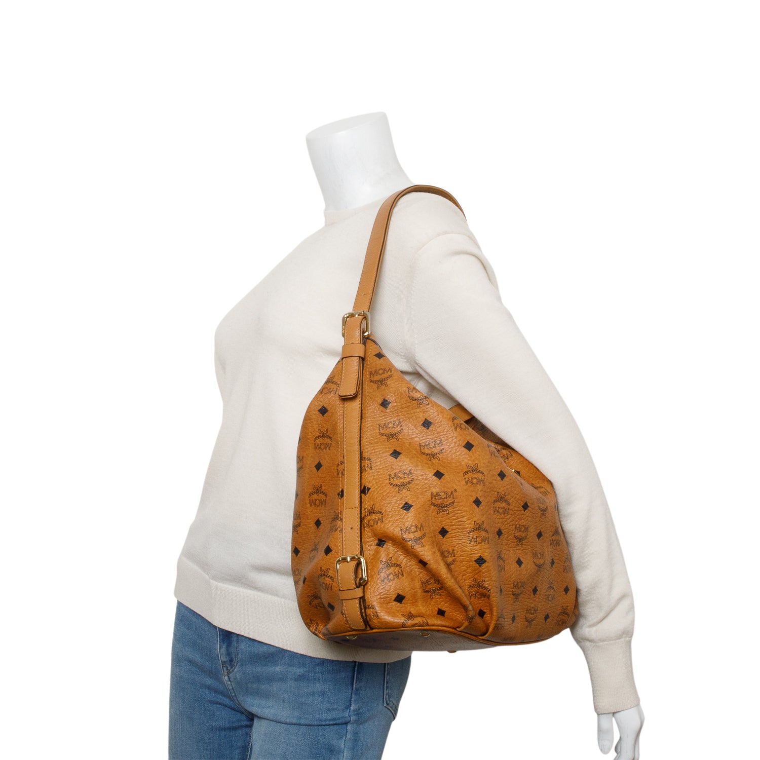 MCM Brown Visetos Hobo Bag