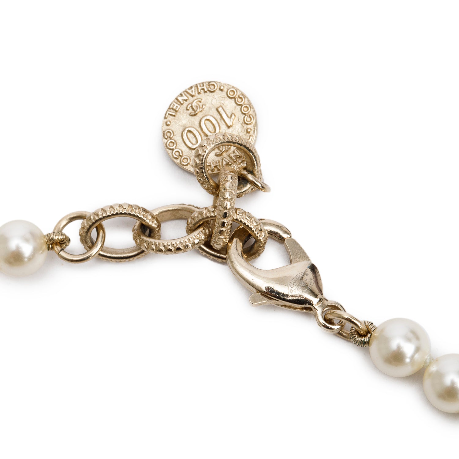 Chanel 2025 Gold Plated Faux Pearl & Strass 100th Anniversary CC Necklace