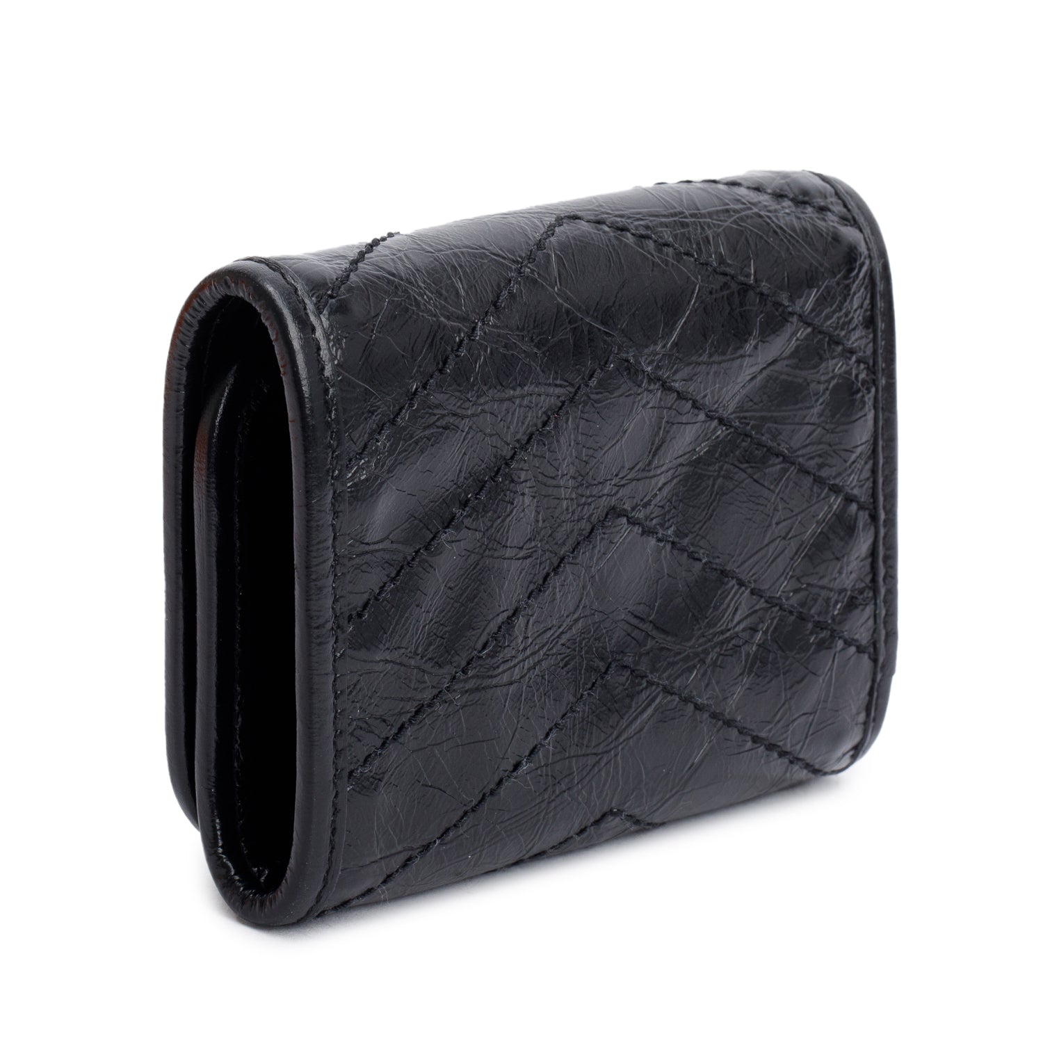 Saint Laurent Black Crinkled Calfskin Niki YSL Monogram Compact Wallet