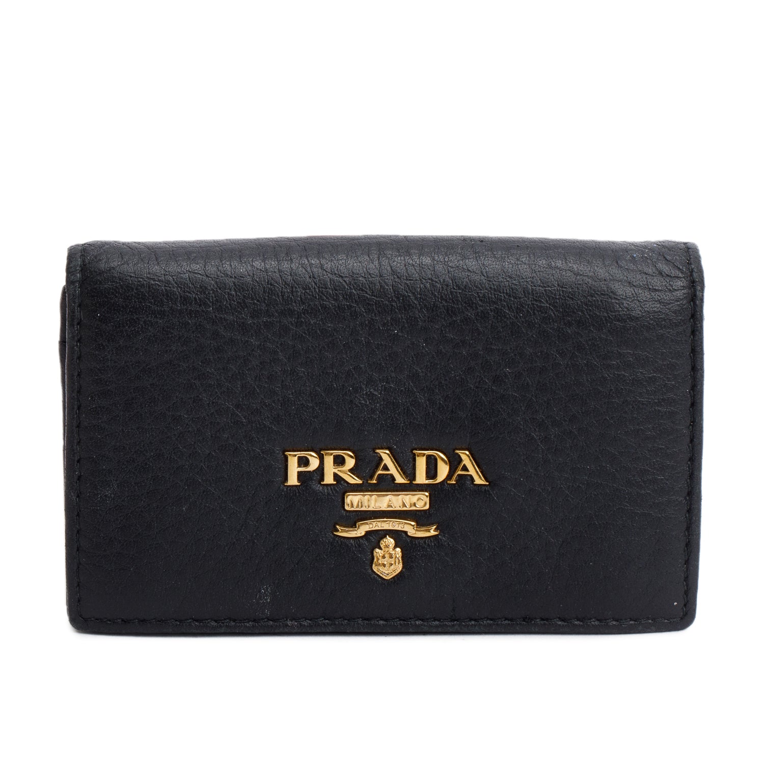 Prada Black Vitello Move Leather Flap Card Holder