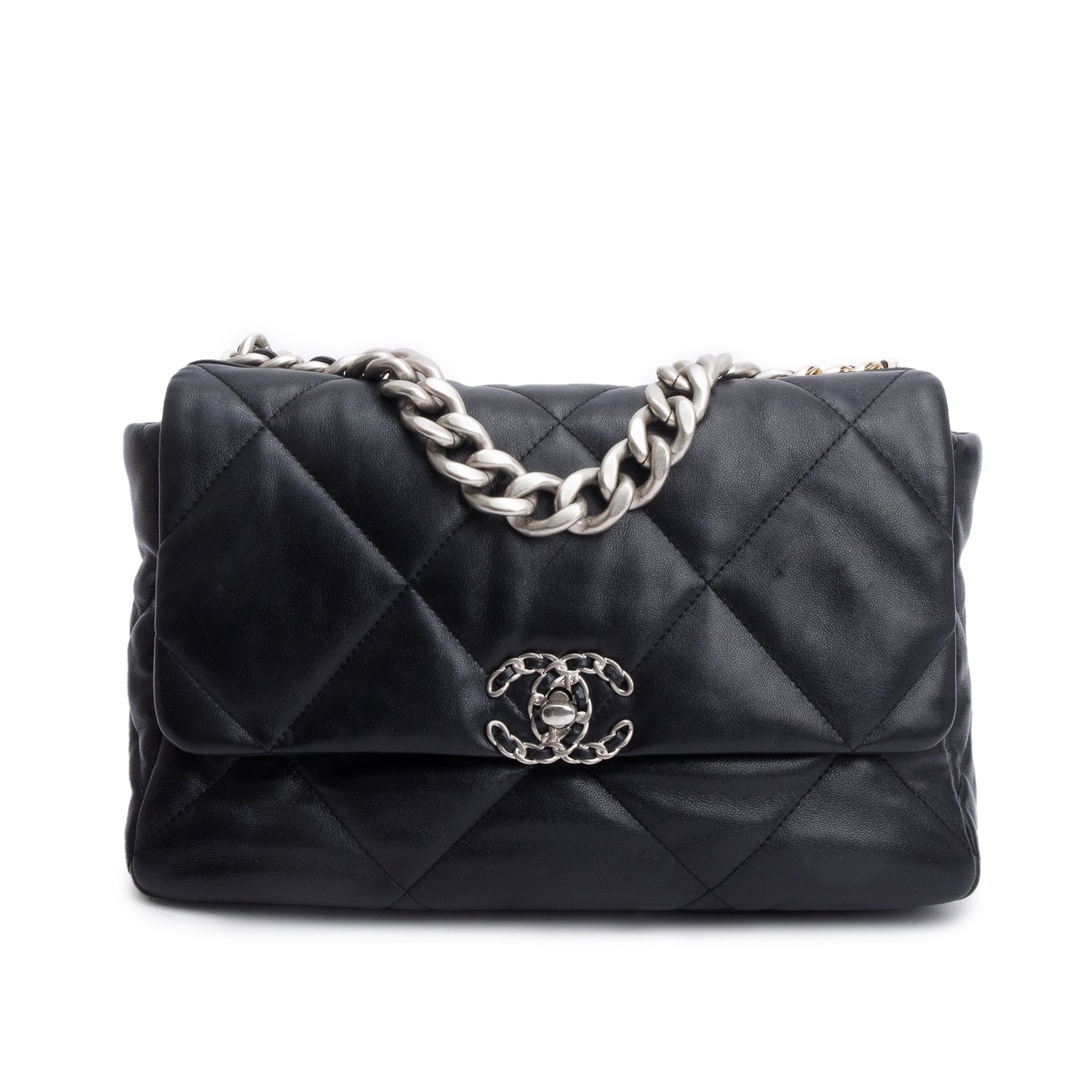 Chanel 2022 Black Lambskin Quilted Large 19 Flap Bag w/ Receipt
