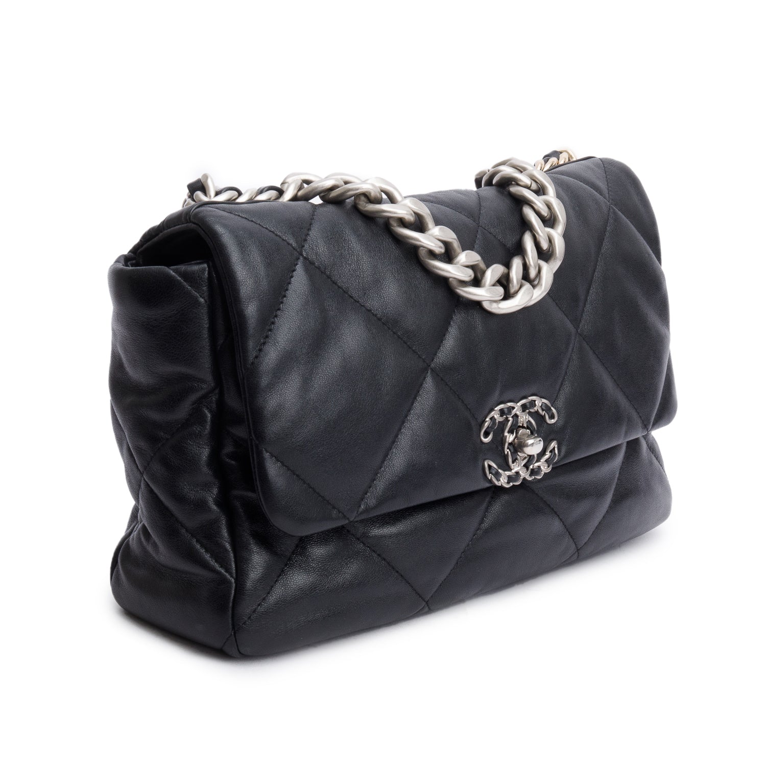 Chanel 2022 Black Lambskin Quilted Large 19 Flap Bag w/ Receipt