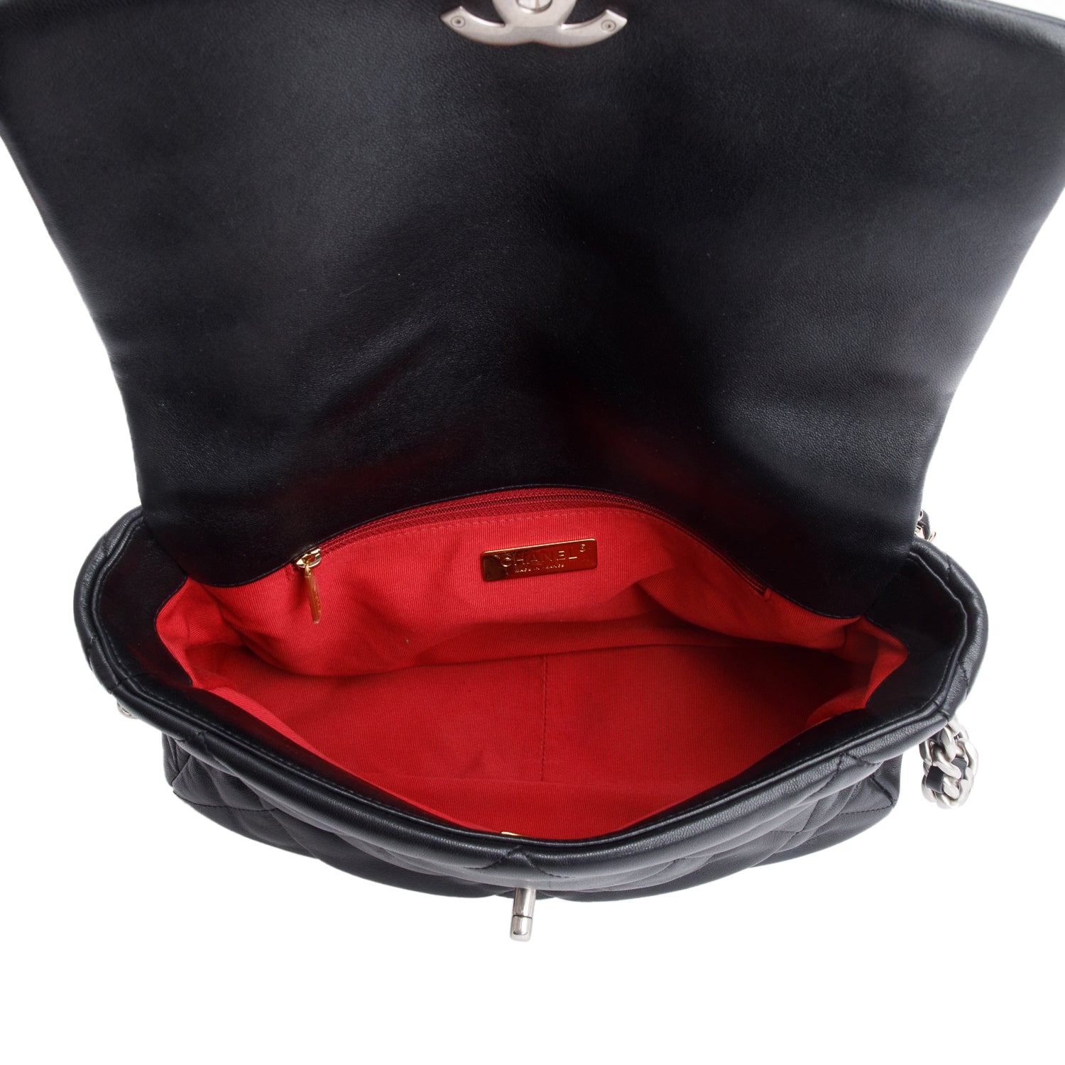 Chanel 2022 Black Lambskin Quilted Large 19 Flap Bag w/ Receipt