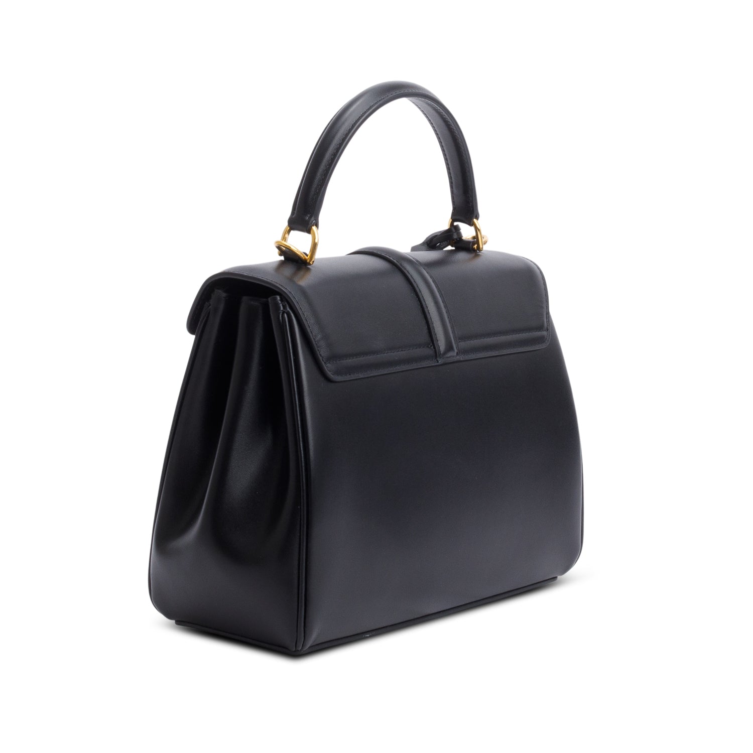 Celine 2023 Black Satinated Calfskin Small 16 Top Handle Bag w/ Strap