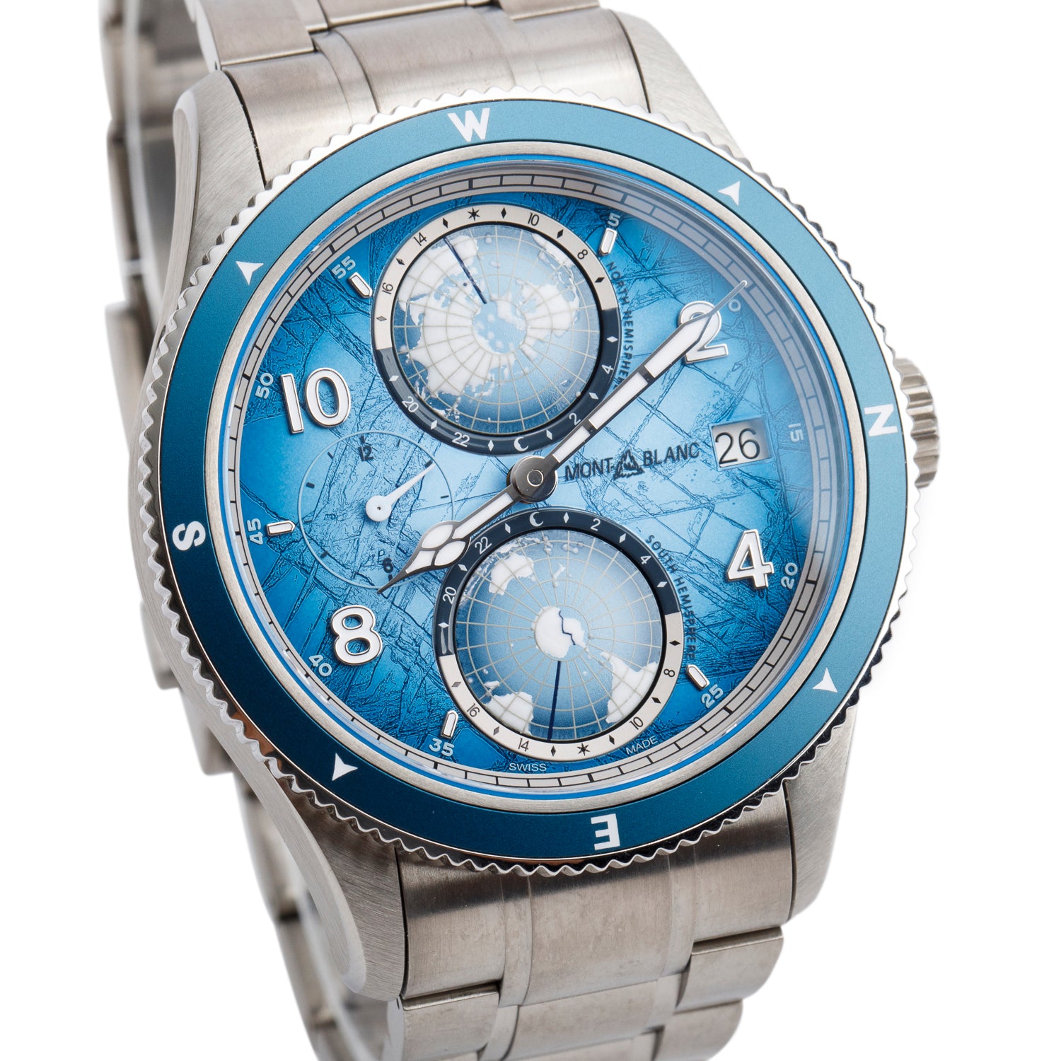 Montblanc 2023 Limited Edition Titanium 1858 Geosphere 0 Oxygen South Pole Exploration 42 MM Automatic Watch Blue Dial 7511 w/ Box & Papers