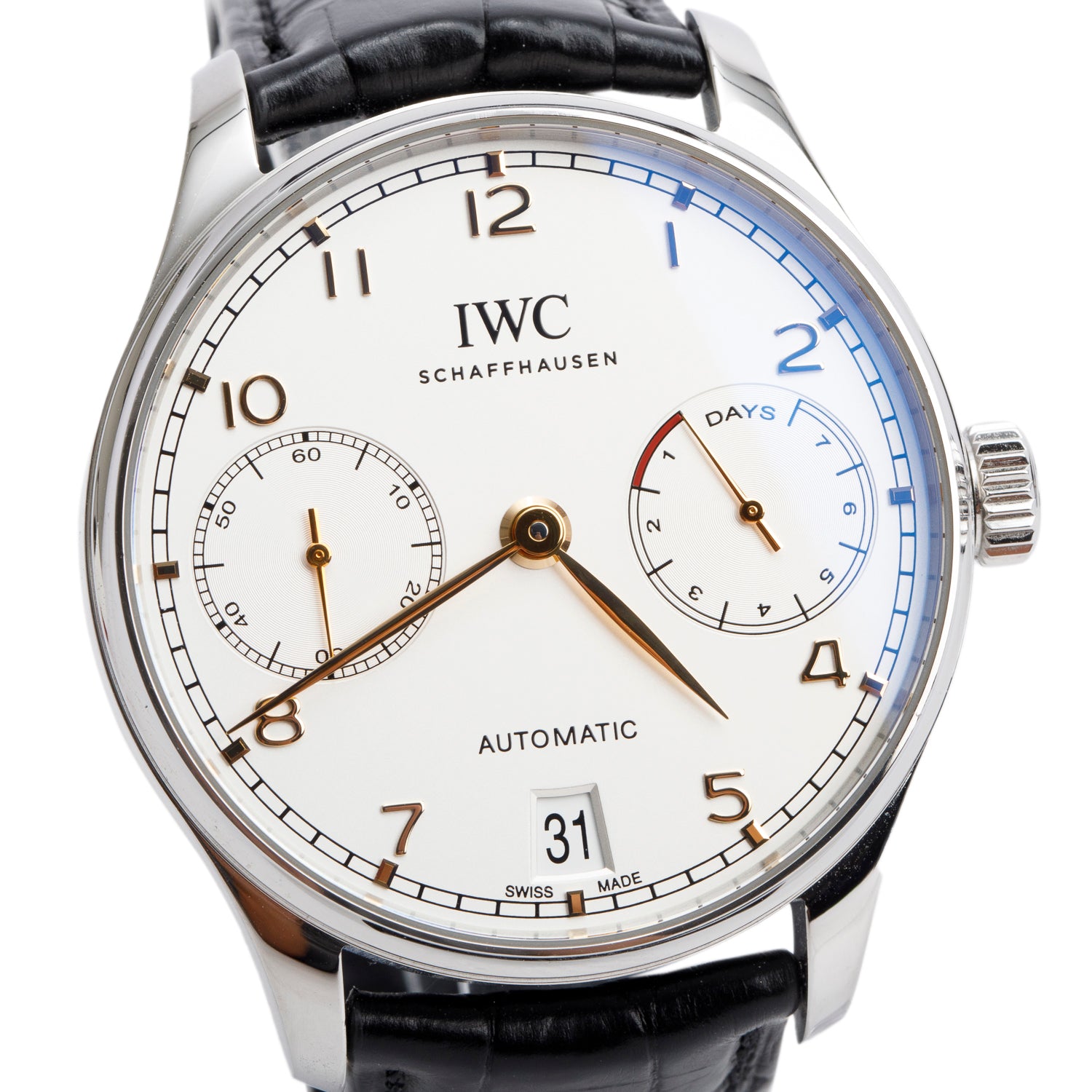 IWC Stainless Steel Portugieser 42.3 MM Automatic Watch White Dial IW500704 w/ Box & Papers