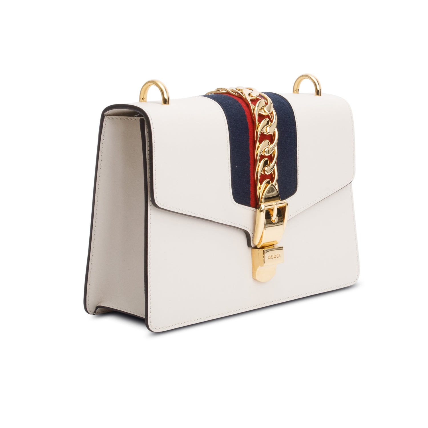 Gucci White Calfskin Leather Small Sylvie Shoulder Bag w/ Straps