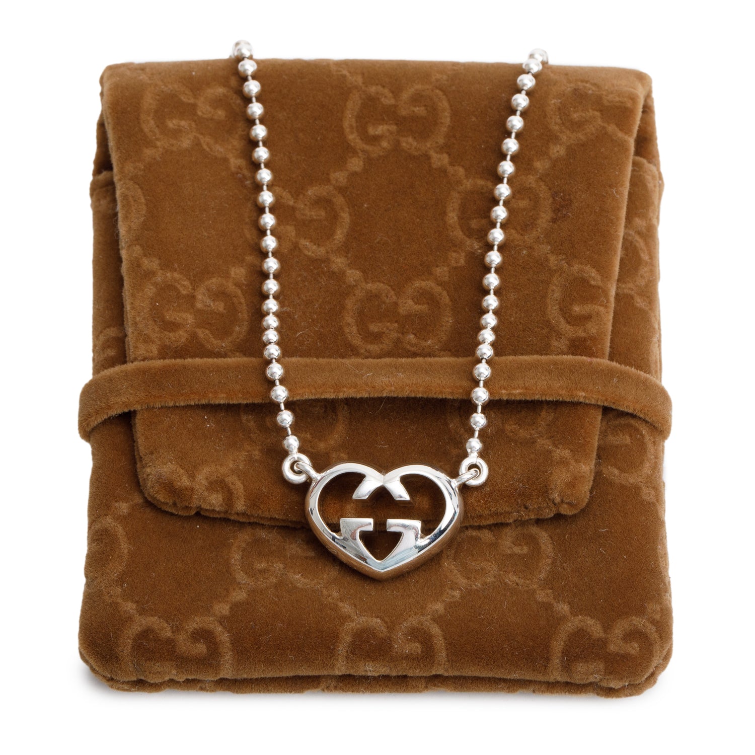 Gucci Sterling Silver Love Britt GG Heart Pendant Necklace