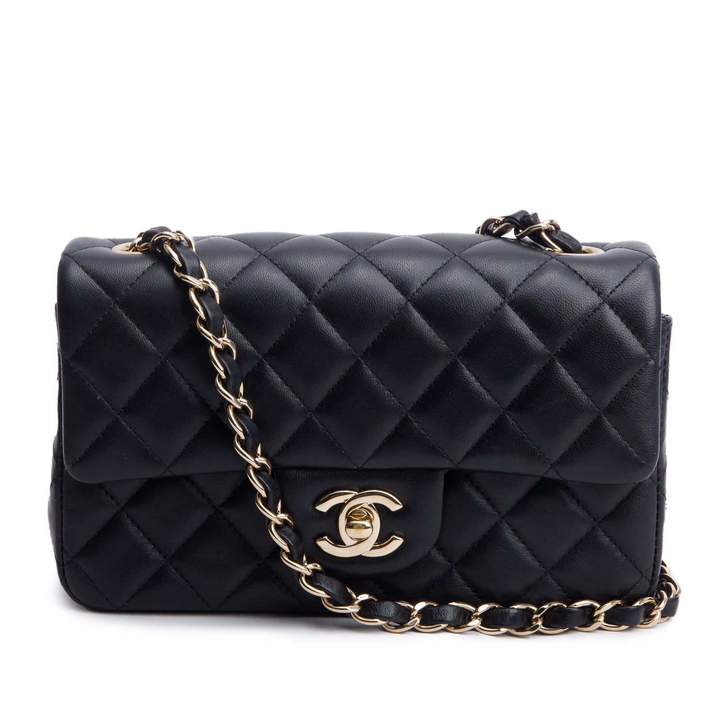 Chanel Black Lambskin Quilted Mini Rectangular Flap Bag w/ Box