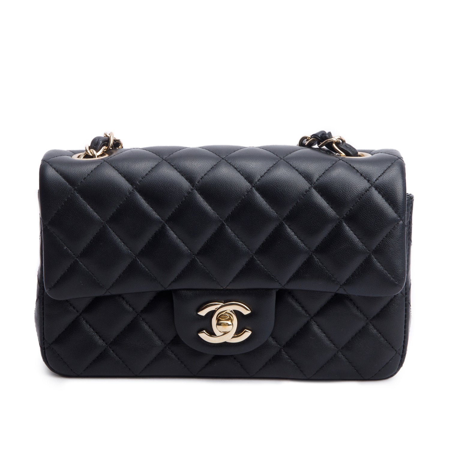 Chanel Black Lambskin Quilted Mini Rectangular Flap Bag w/ Box