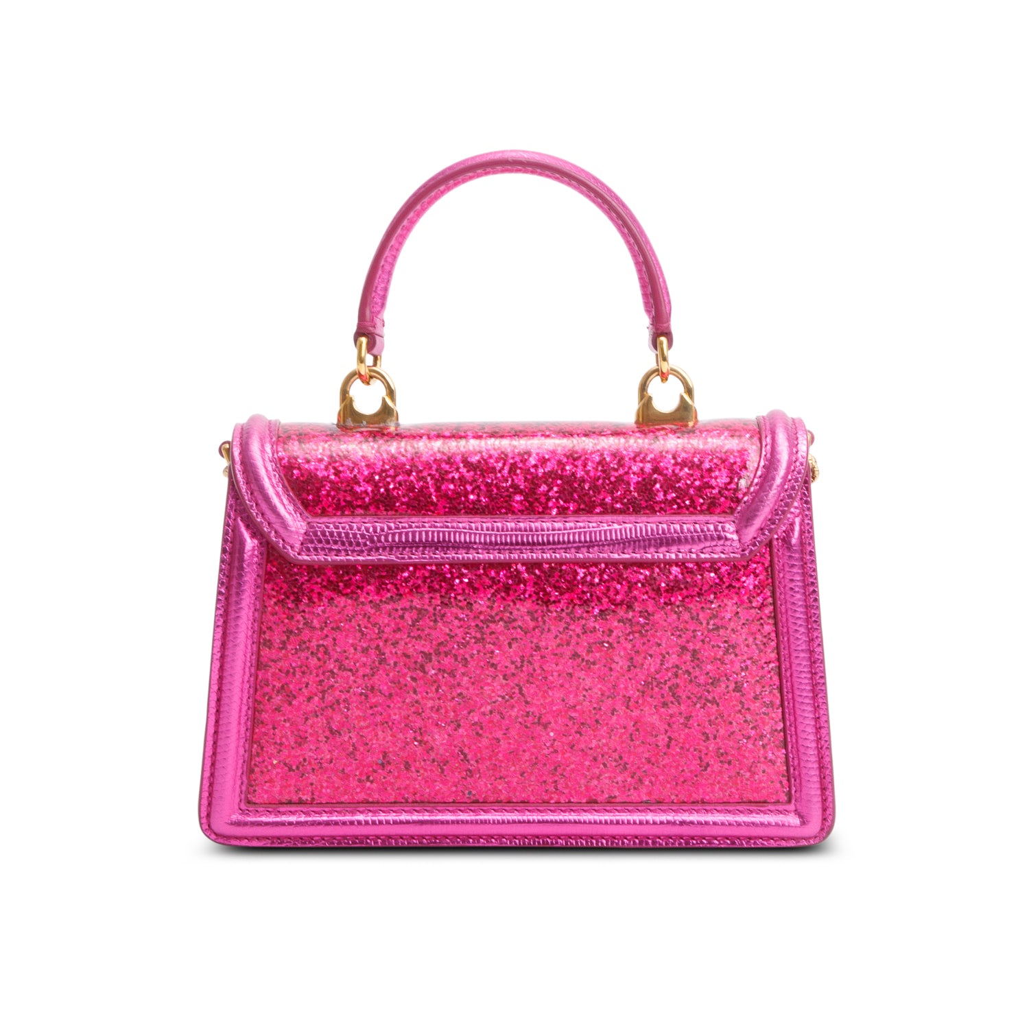 Dolce & Gabbana Pink Glitter Lizzard Small Devotion Top Handle Bag w/ Box, Chain & Authenticity Card