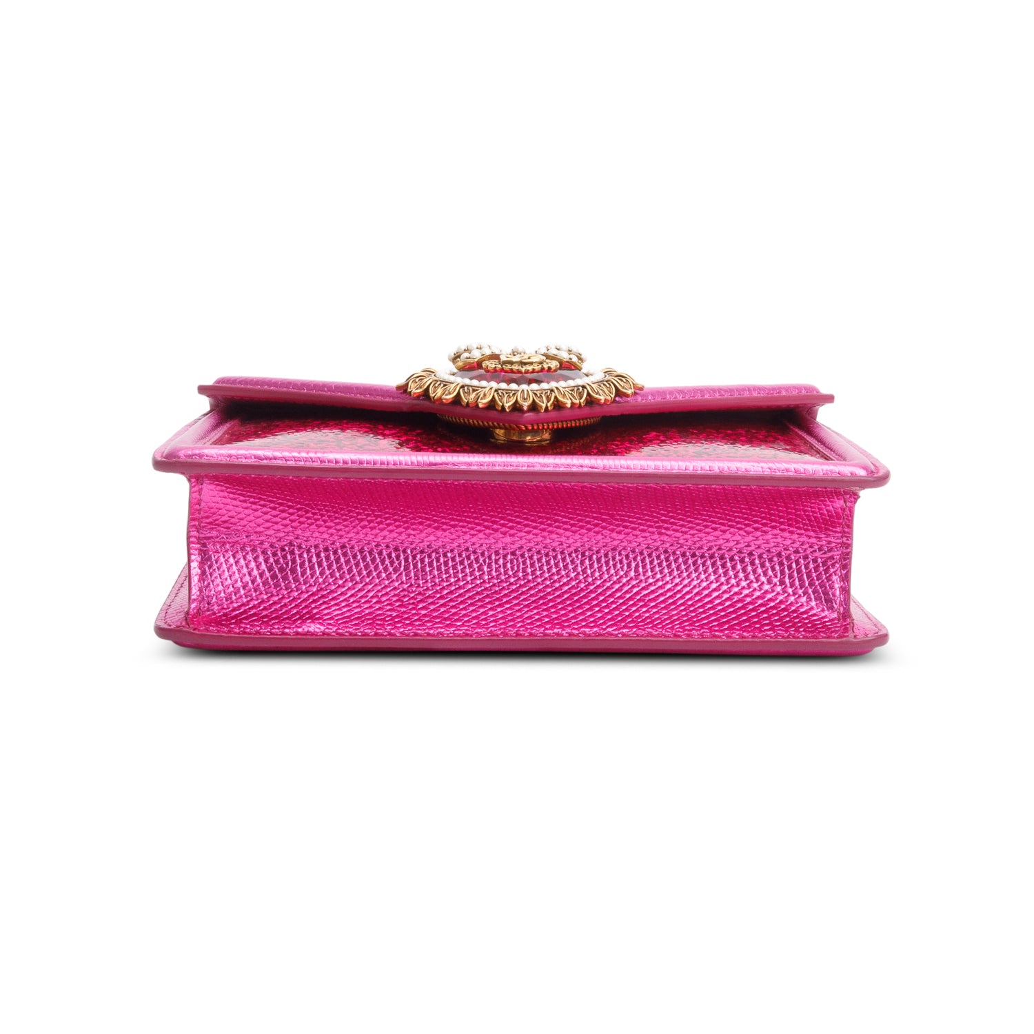 Dolce & Gabbana Pink Glitter Lizzard Small Devotion Top Handle Bag w/ Box, Chain & Authenticity Card