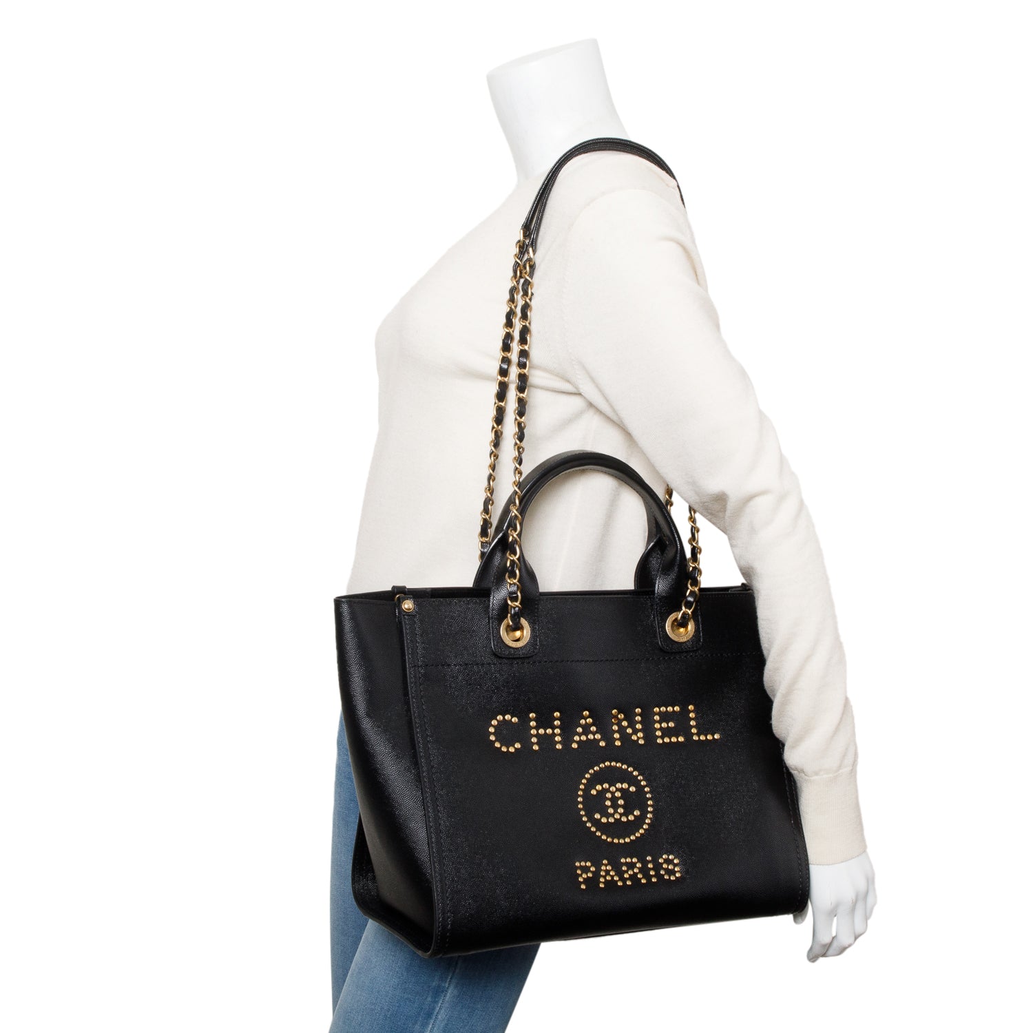 Chanel Black Caviar Small Studded Deauville Tote