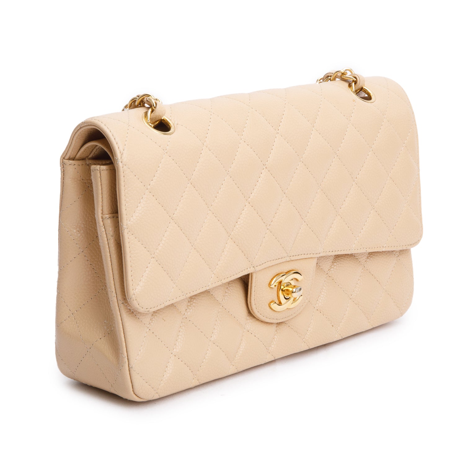 Chanel Beige Quilted Caviar Double Flap Bag