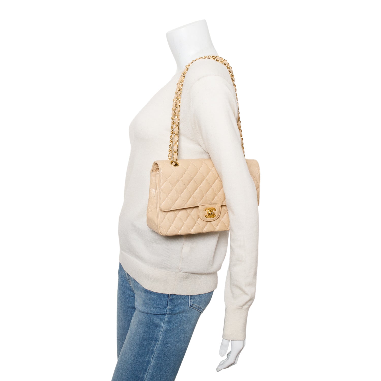 Chanel Beige Quilted Caviar Double Flap Bag