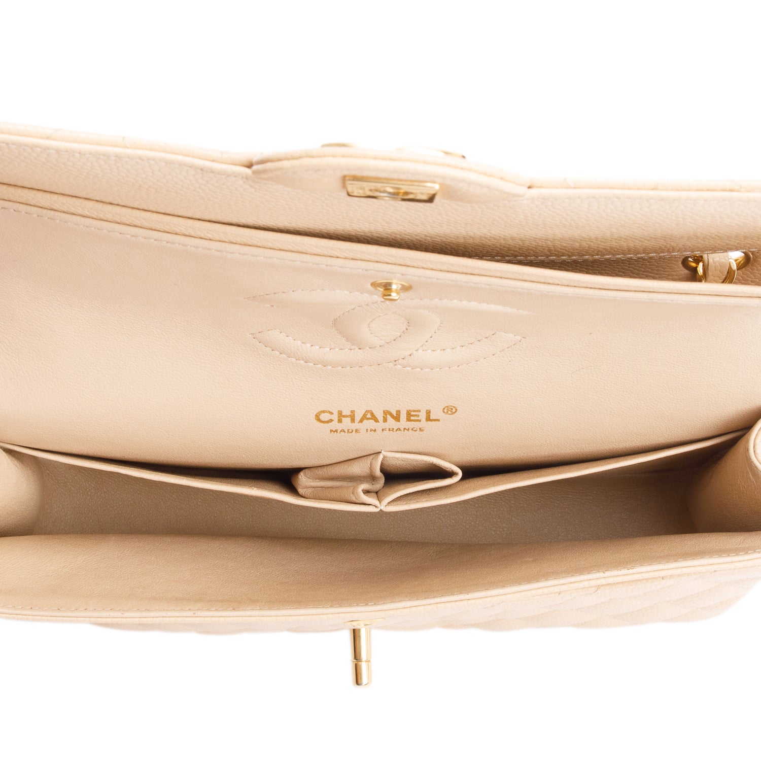 Chanel Beige Quilted Caviar Double Flap Bag
