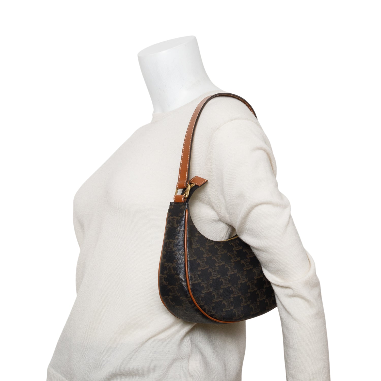 Celine 2022 Brown Triomphe Canvas and Calfskin Ava Shoulder Bag