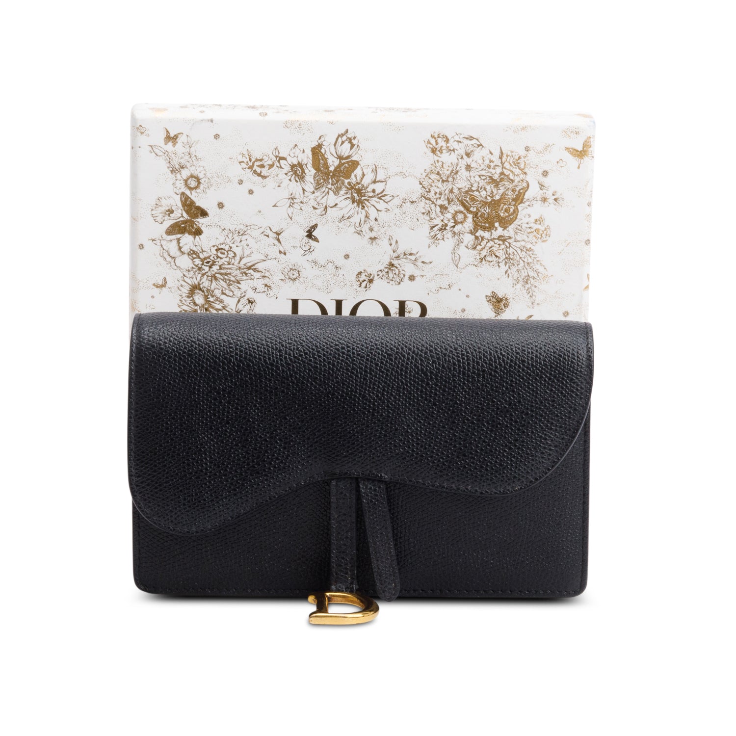 Christian Dior Black Grained Calfskin Saddle Belt Bag w/ Box & Receipt