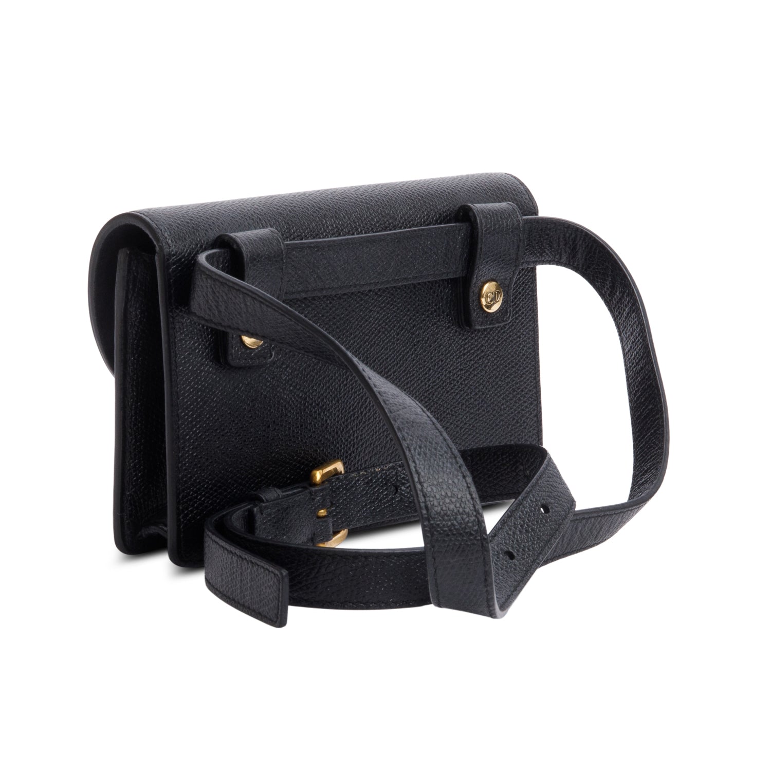 Christian Dior Black Grained Calfskin Saddle Belt Bag w/ Box & Receipt