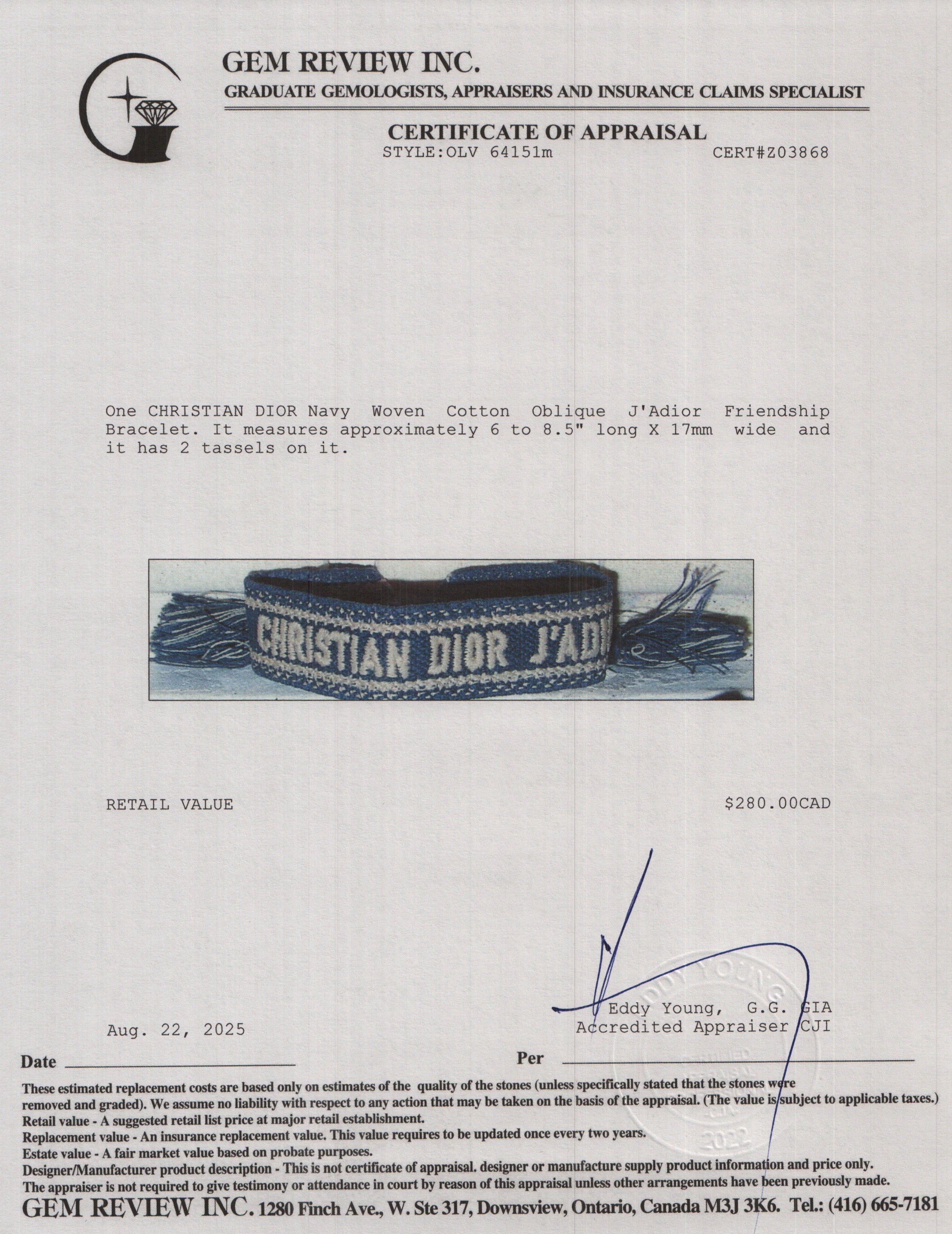 Christian Dior Navy Woven Cotton Oblique J'Adior Friendship Bracelet