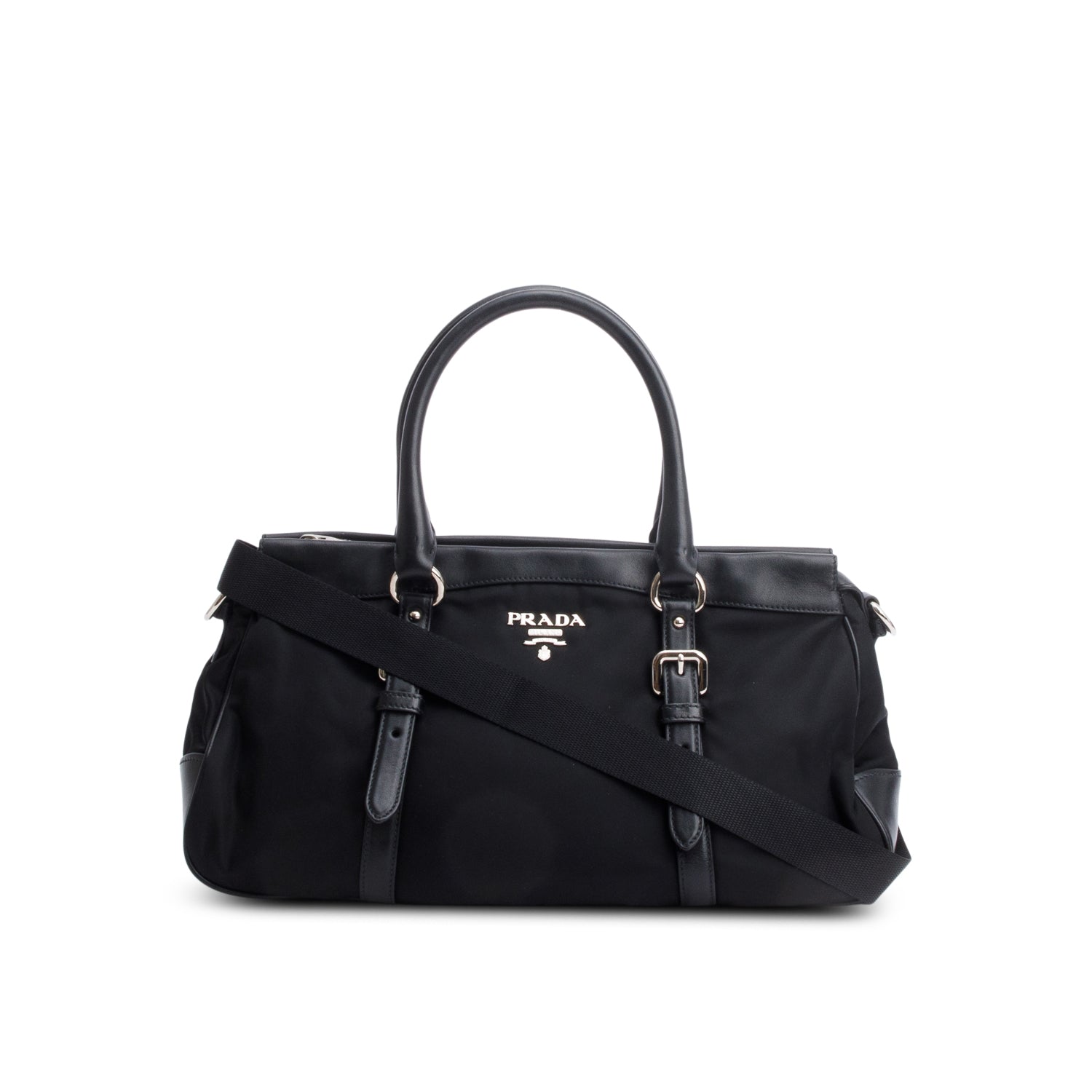 Prada Black Nylon Tessuto Solf Calf Tote w/ Strap