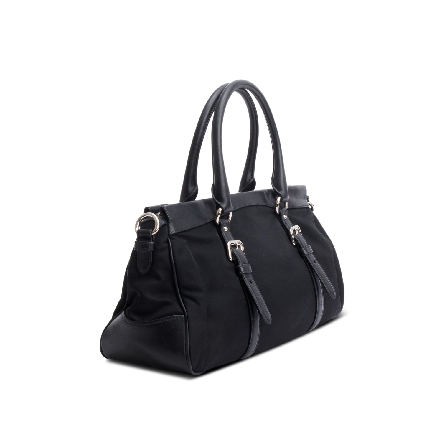 Prada Black Nylon Tessuto Solf Calf Tote w/ Strap