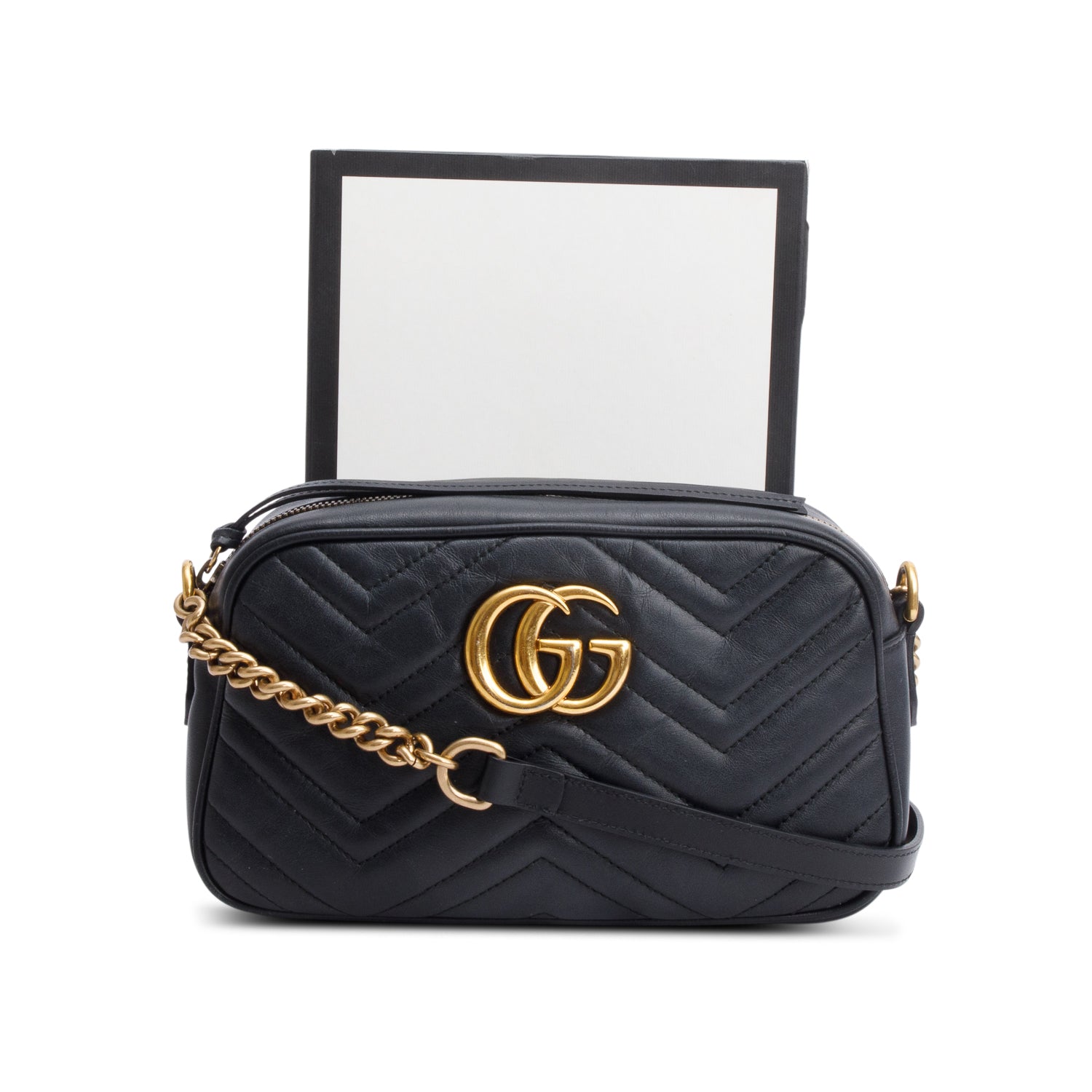Gucci Black Matelasse Leather GG Marmont Small Camera Bag w/ Box