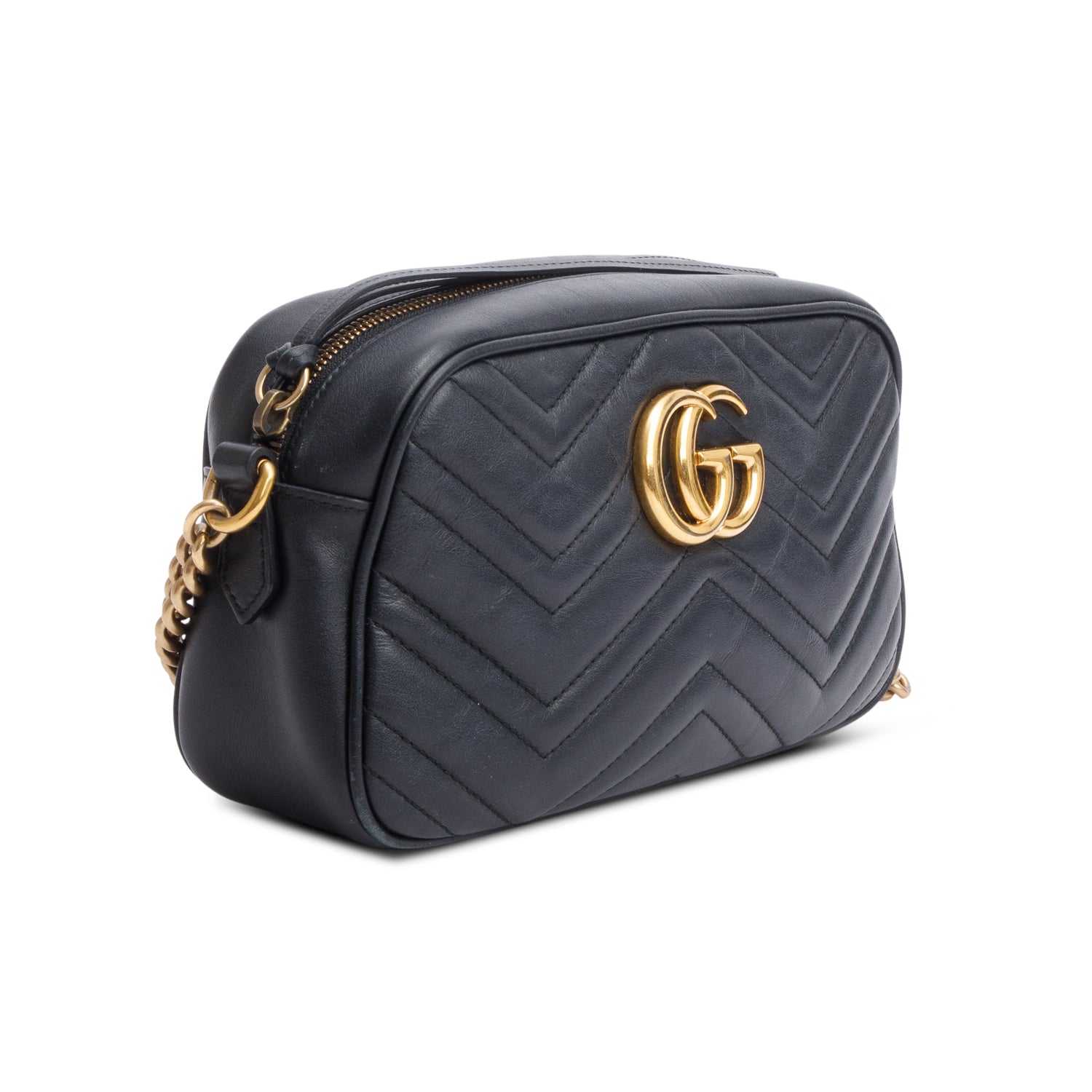 Gucci Black Matelasse Leather GG Marmont Small Camera Bag w/ Box