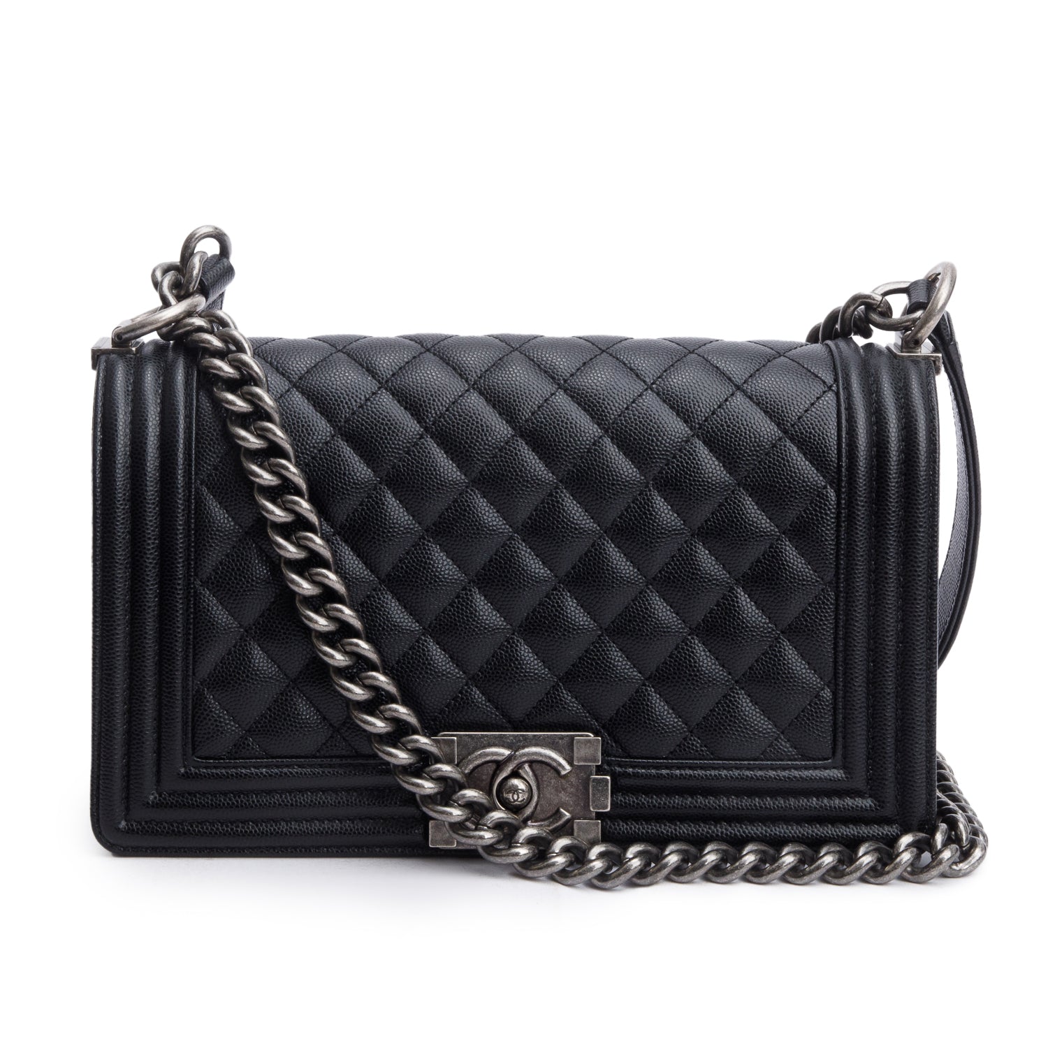 Chanel Black Caviar Quilted Medium Boy Bag w/ Box