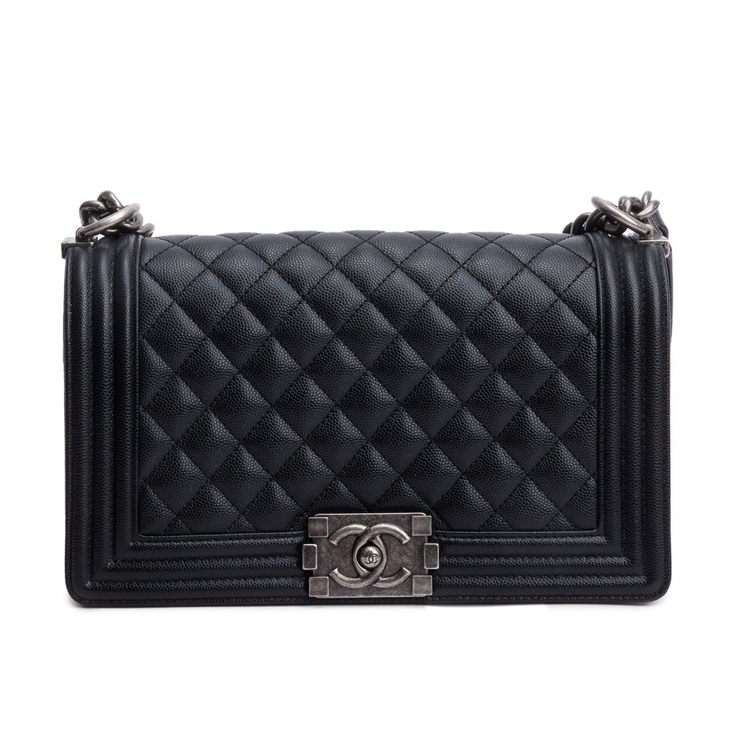 Chanel Black Caviar Quilted Medium Boy Bag w/ Box