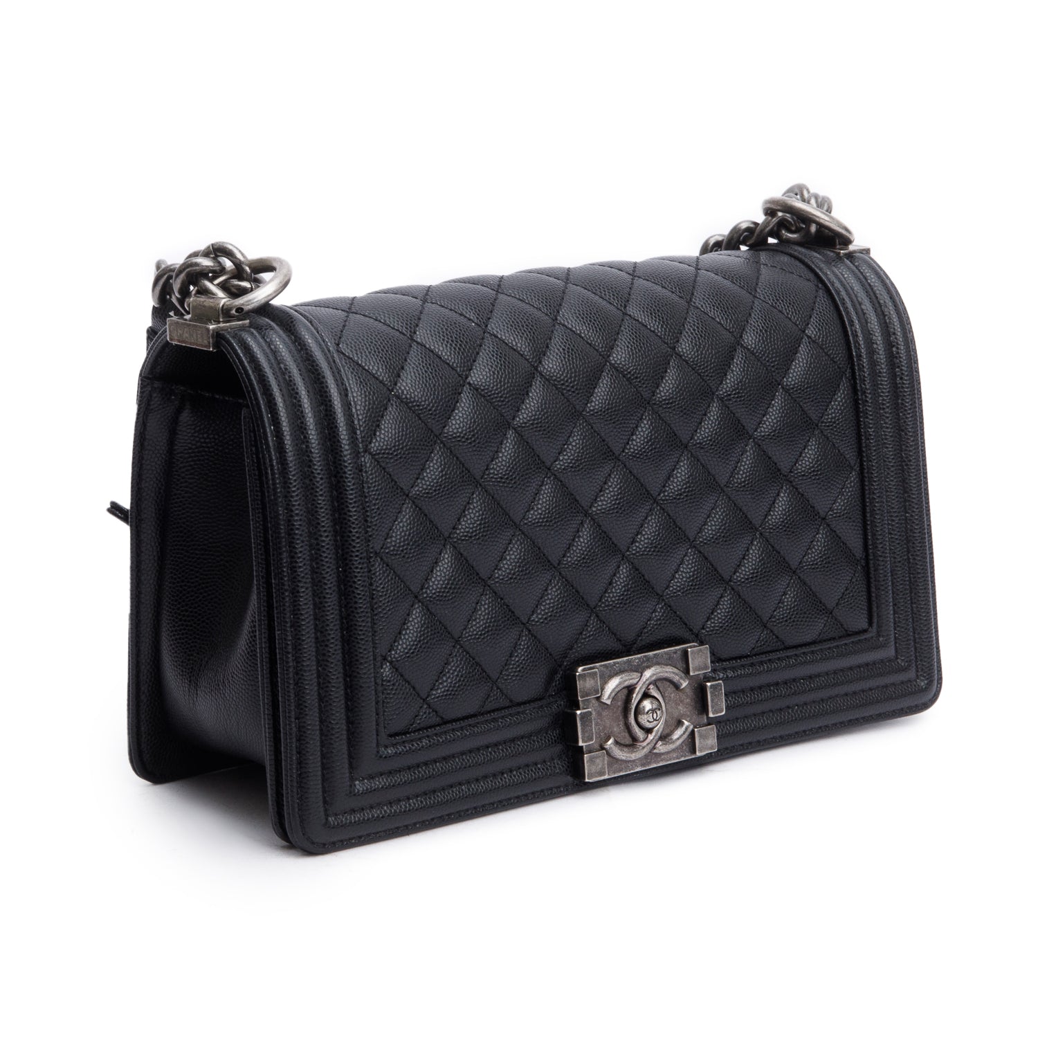 Chanel Black Caviar Quilted Medium Boy Bag w/ Box