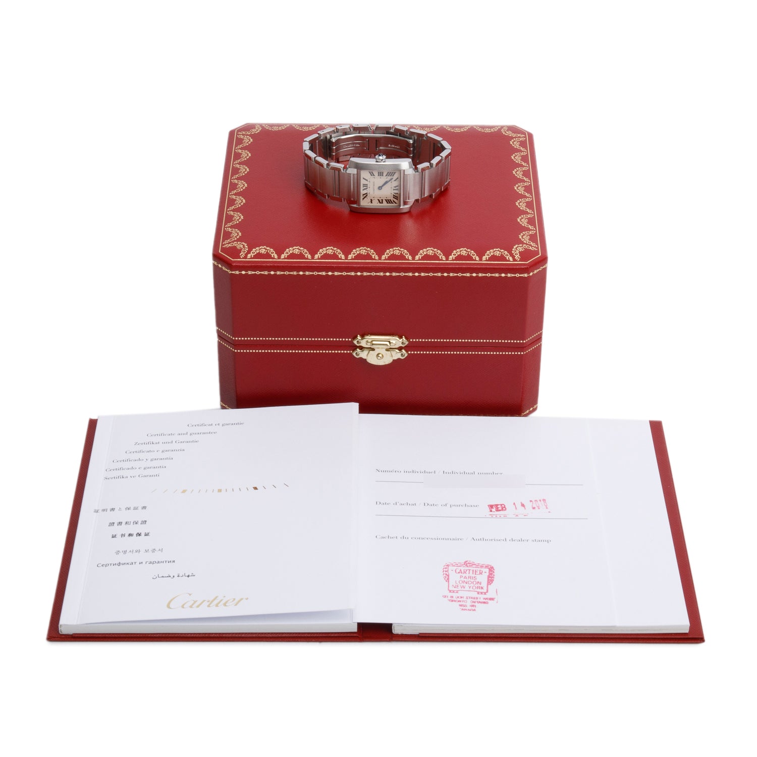Cartier Stainless Steel Tank Francaise Watch, Medium Model 3751 w/ Box, Receipt & Papers