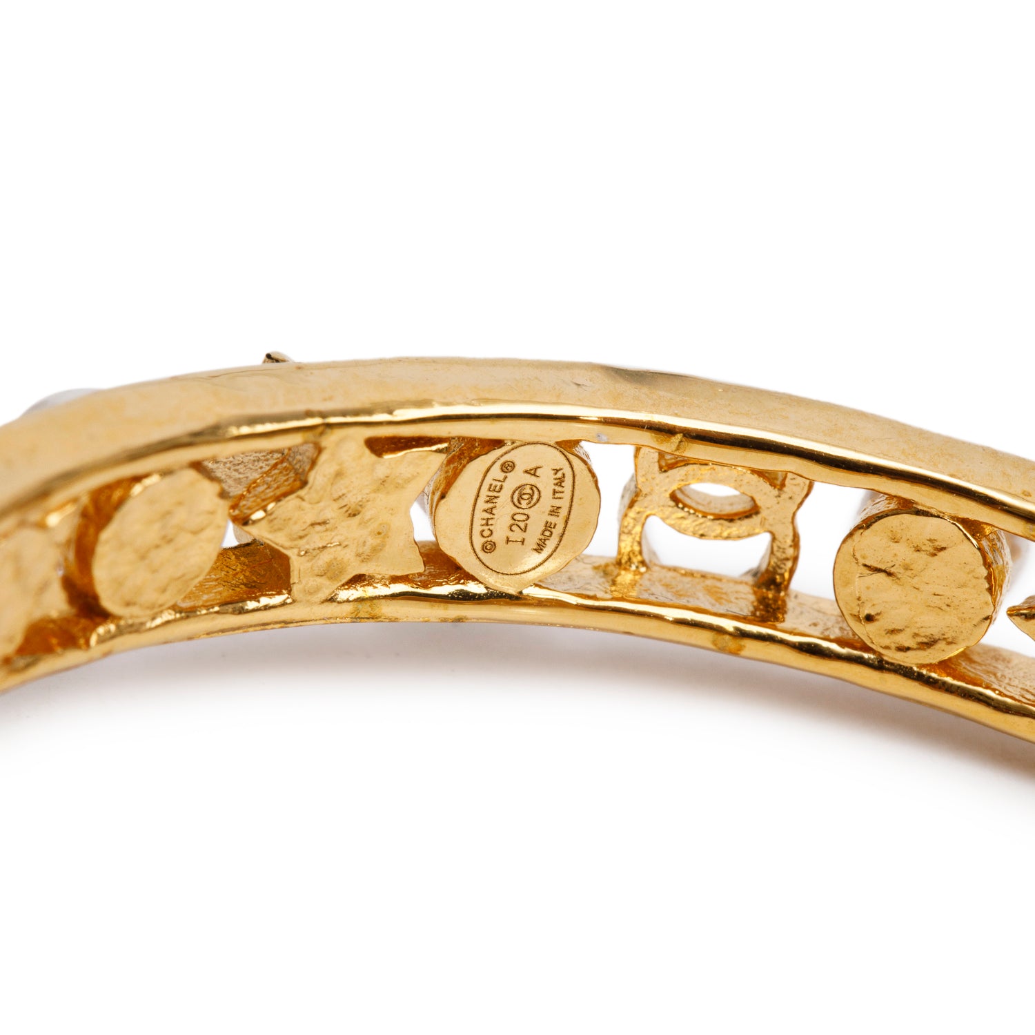 Chanel 2020 Gold Plated Faux Pearl & Strass Hoop Earrings w/ Box